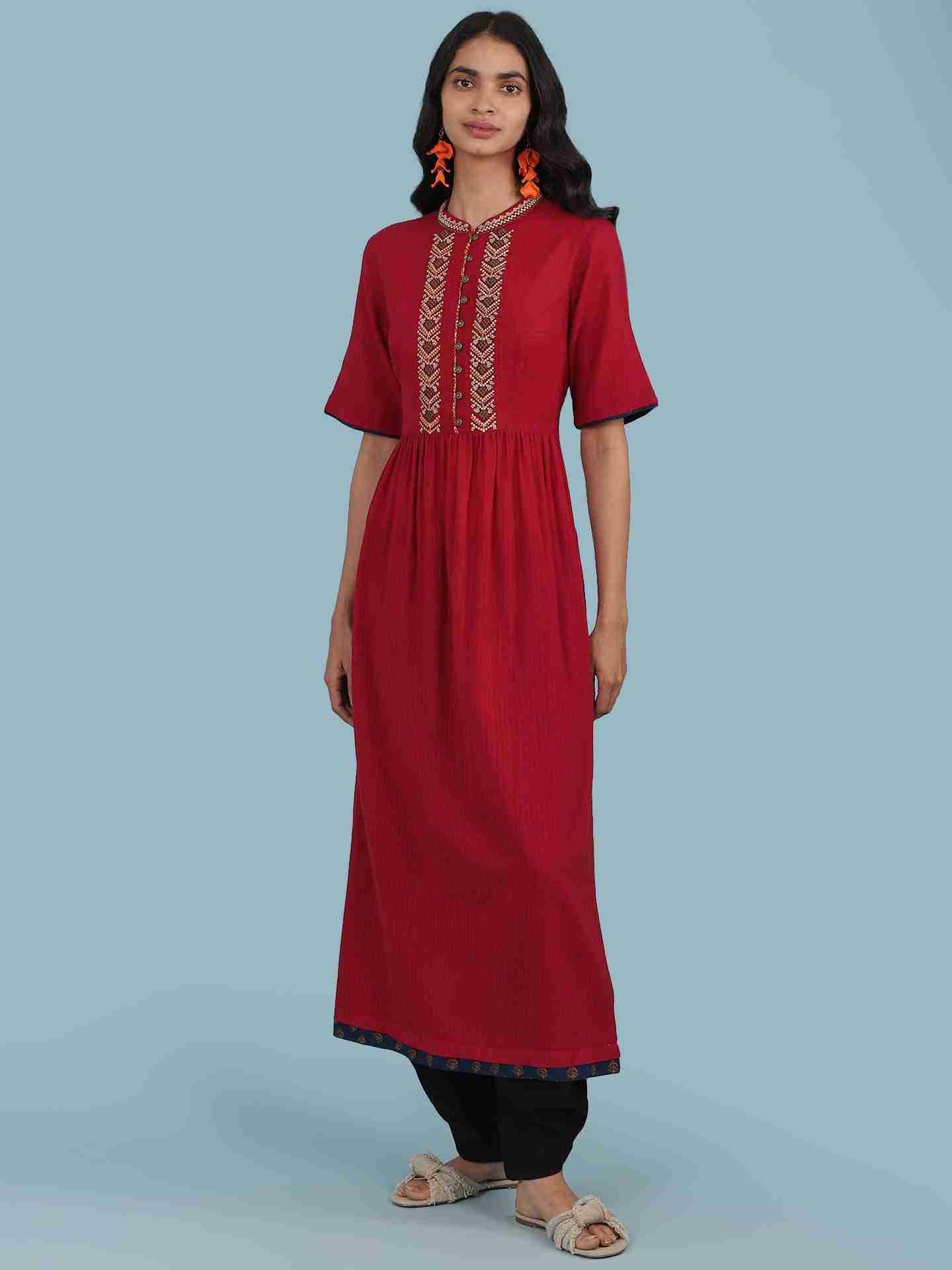 Red Kuval Solid Kurta