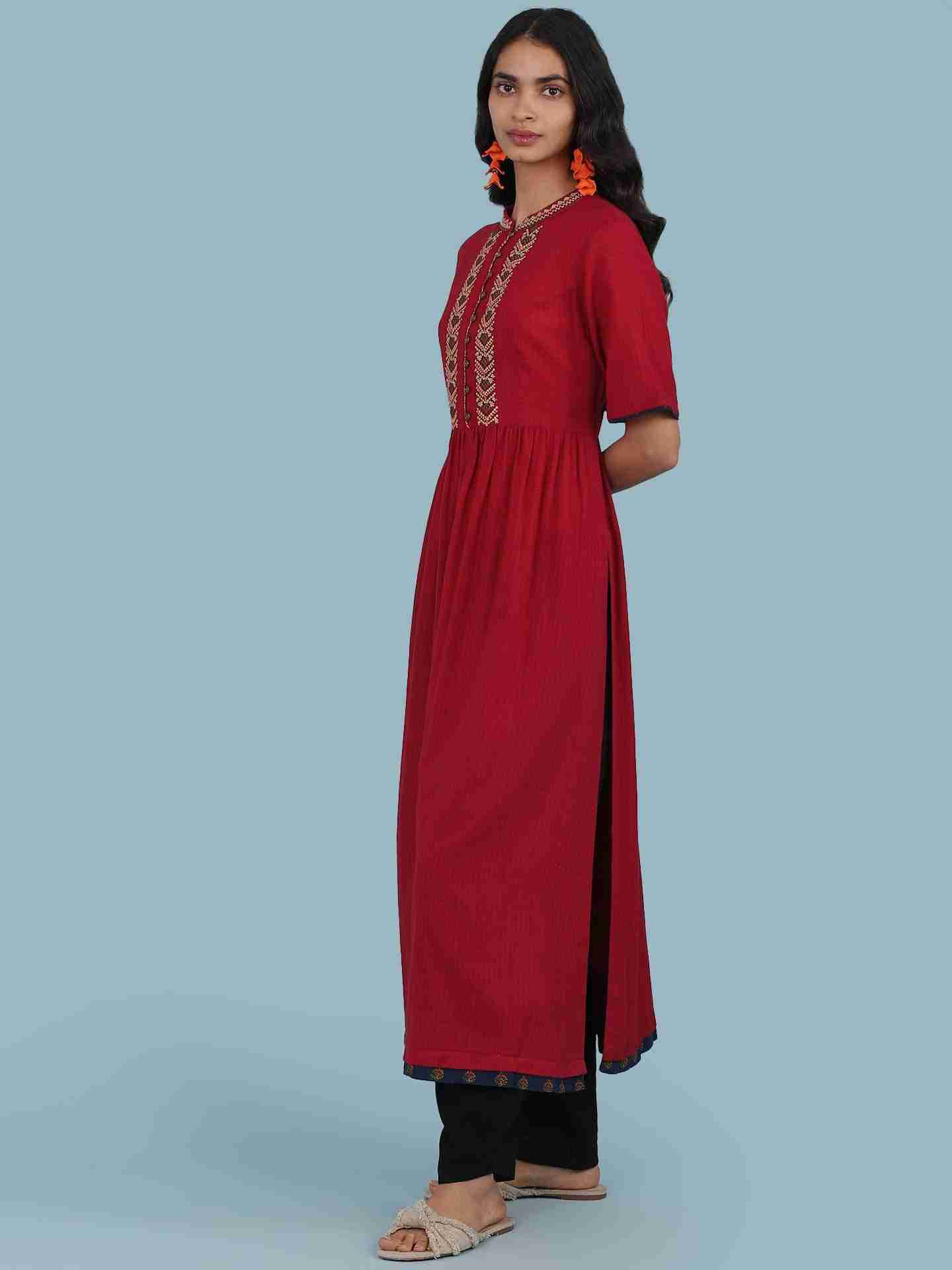 Red Kuval Solid Kurta