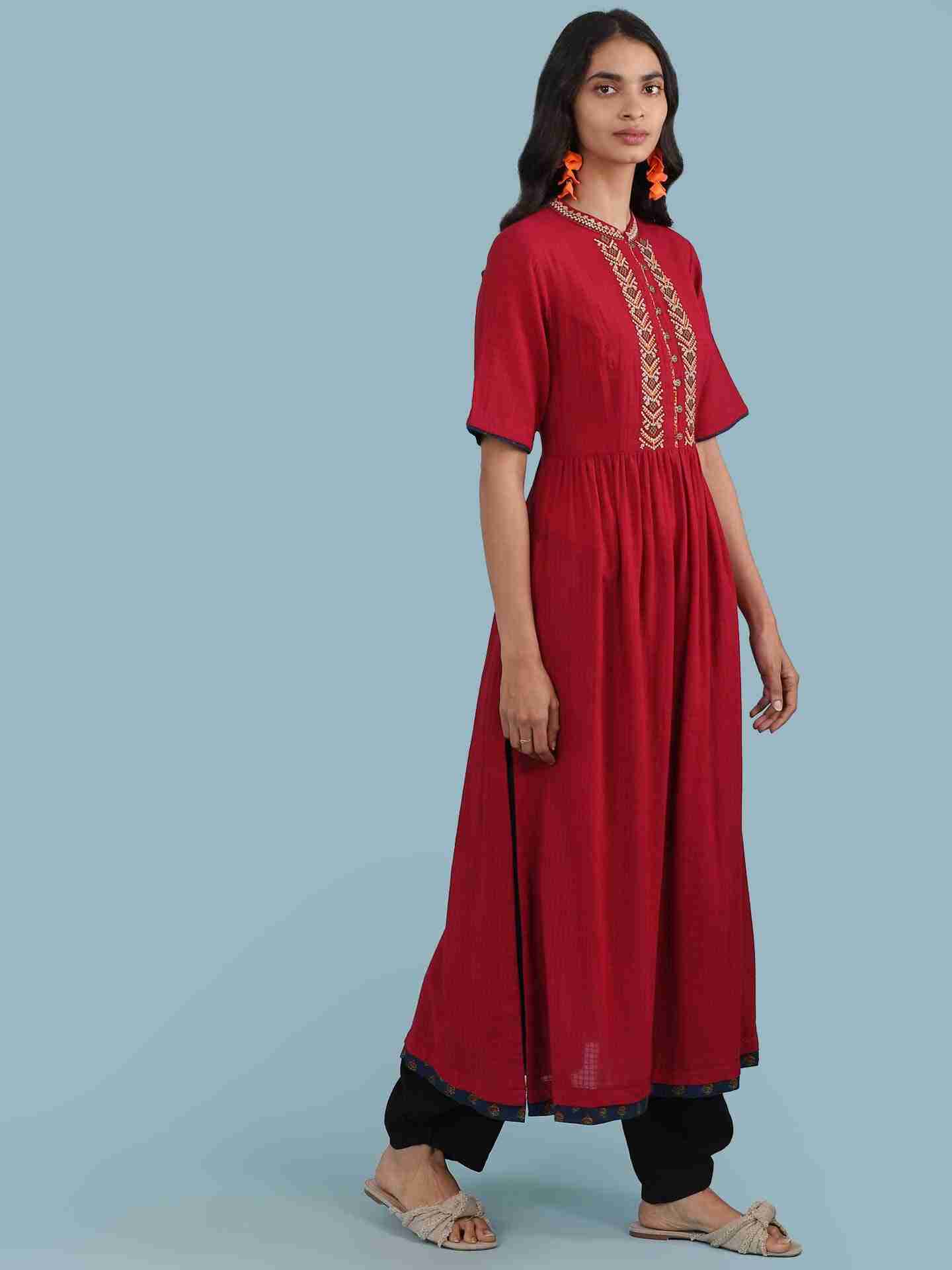 Red Kuval Solid Kurta