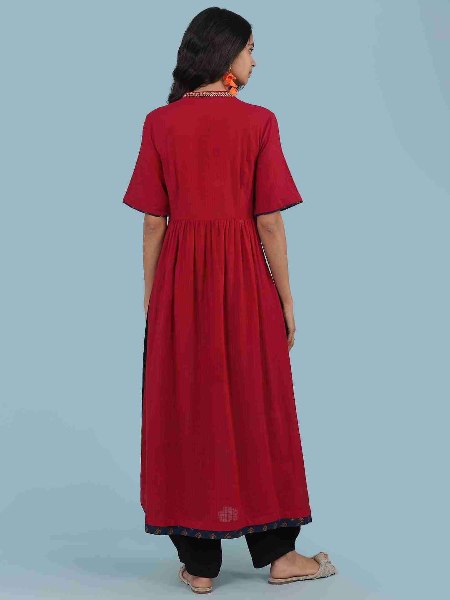 Red Kuval Solid Kurta