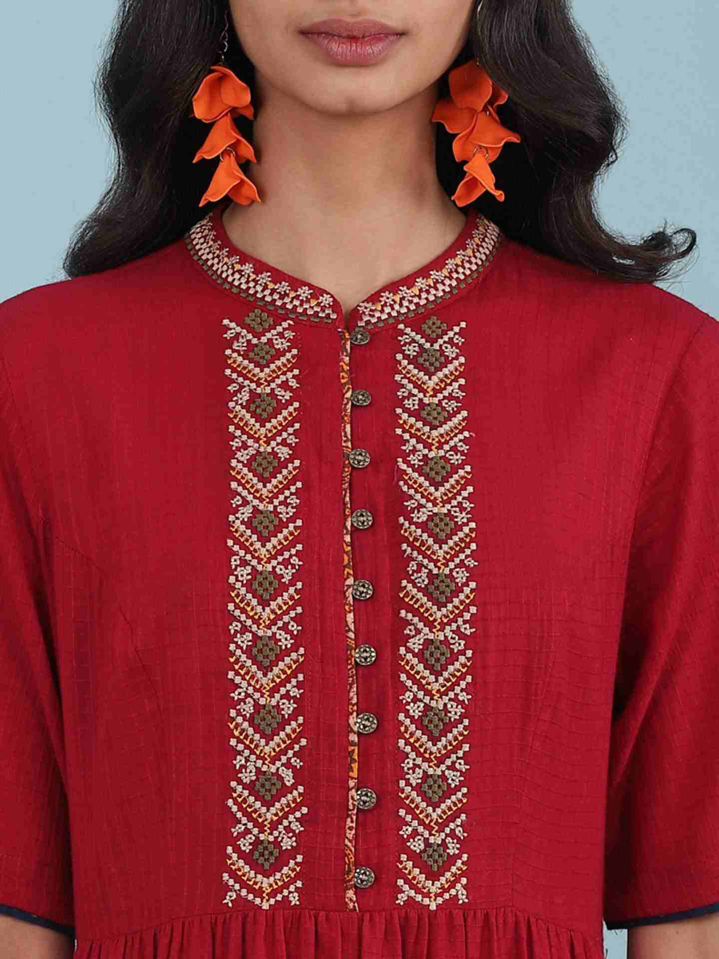 Red Kuval Solid Kurta