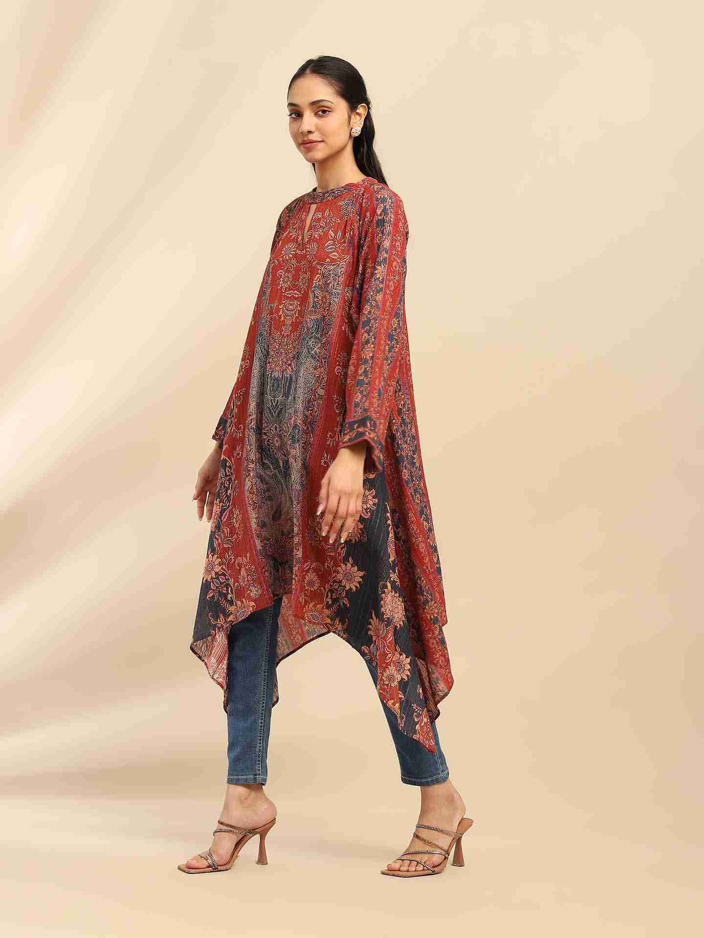 Red Molly Asymmetric Kurta