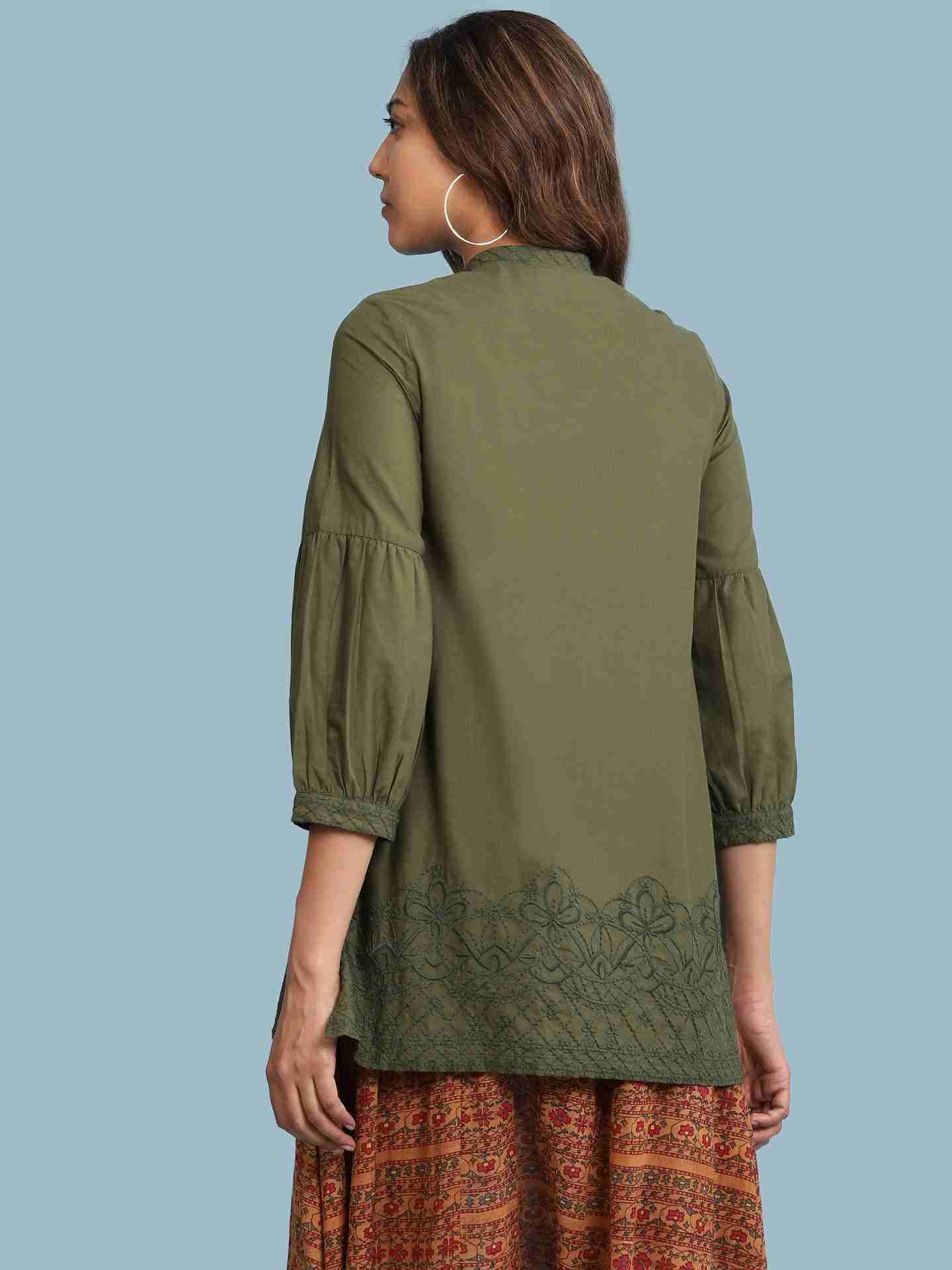 Green Abstract Floral Solid Kurti