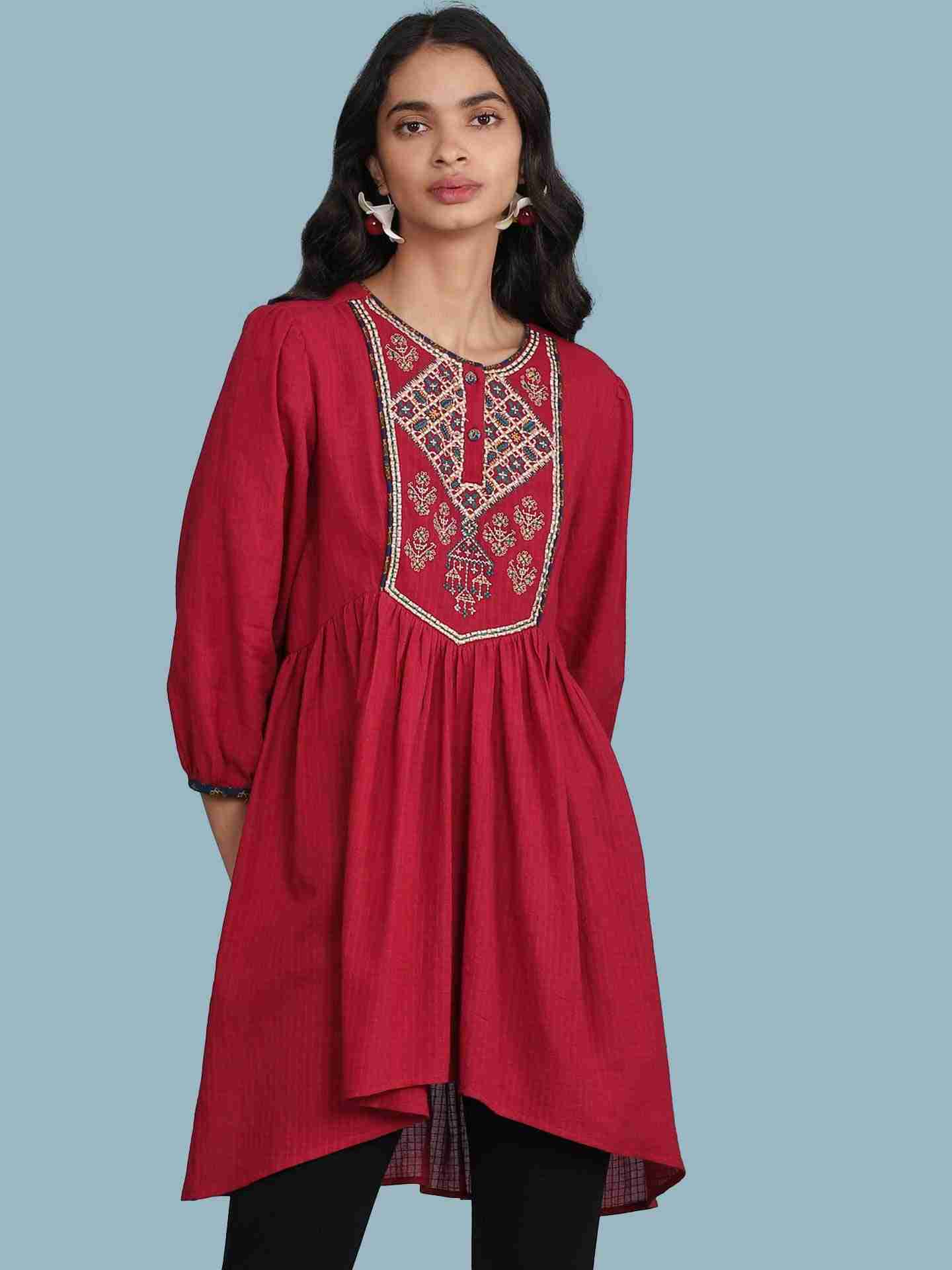 Red Kuval Solid Kurti