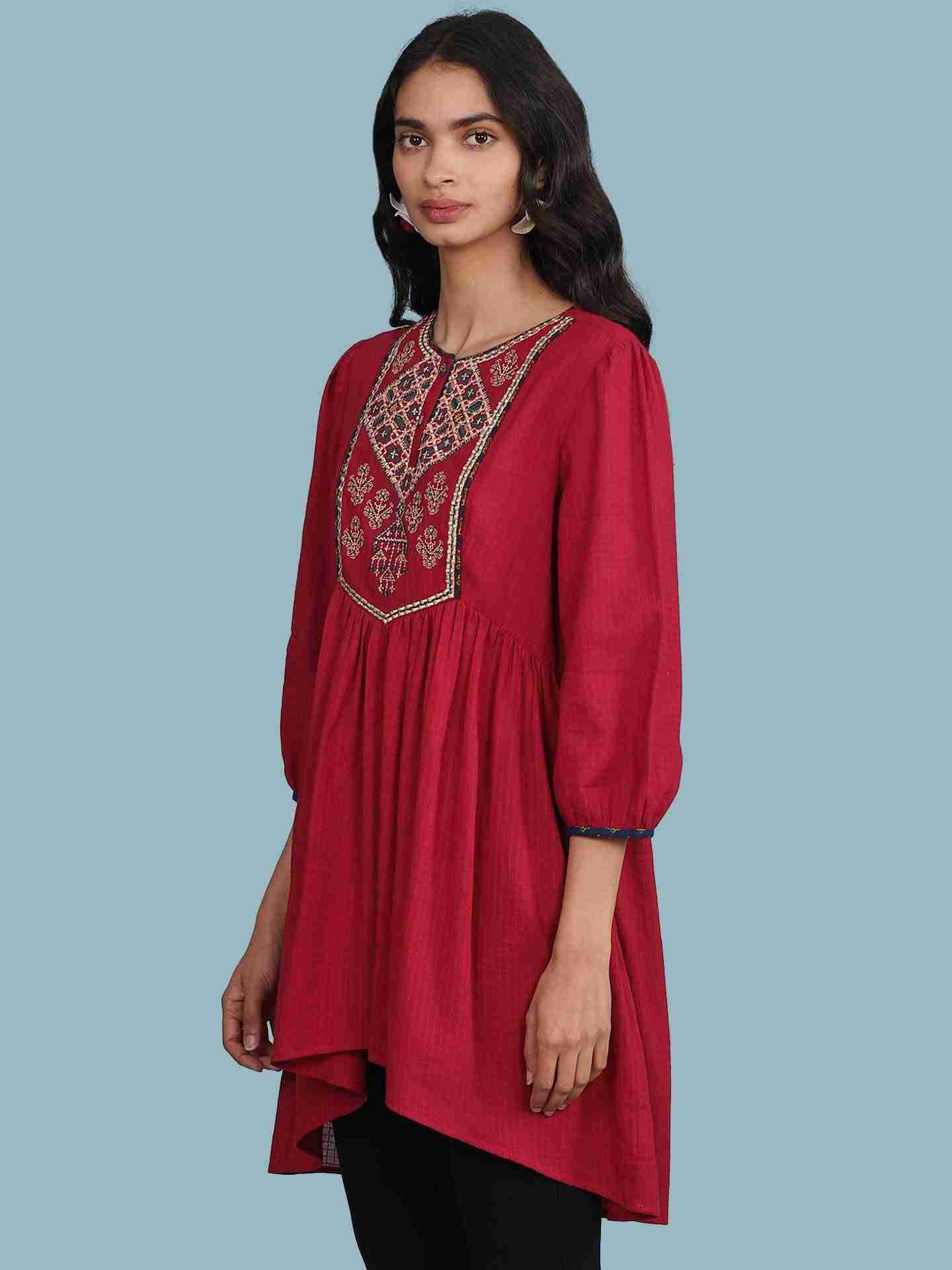 Red Kuval Solid Kurti
