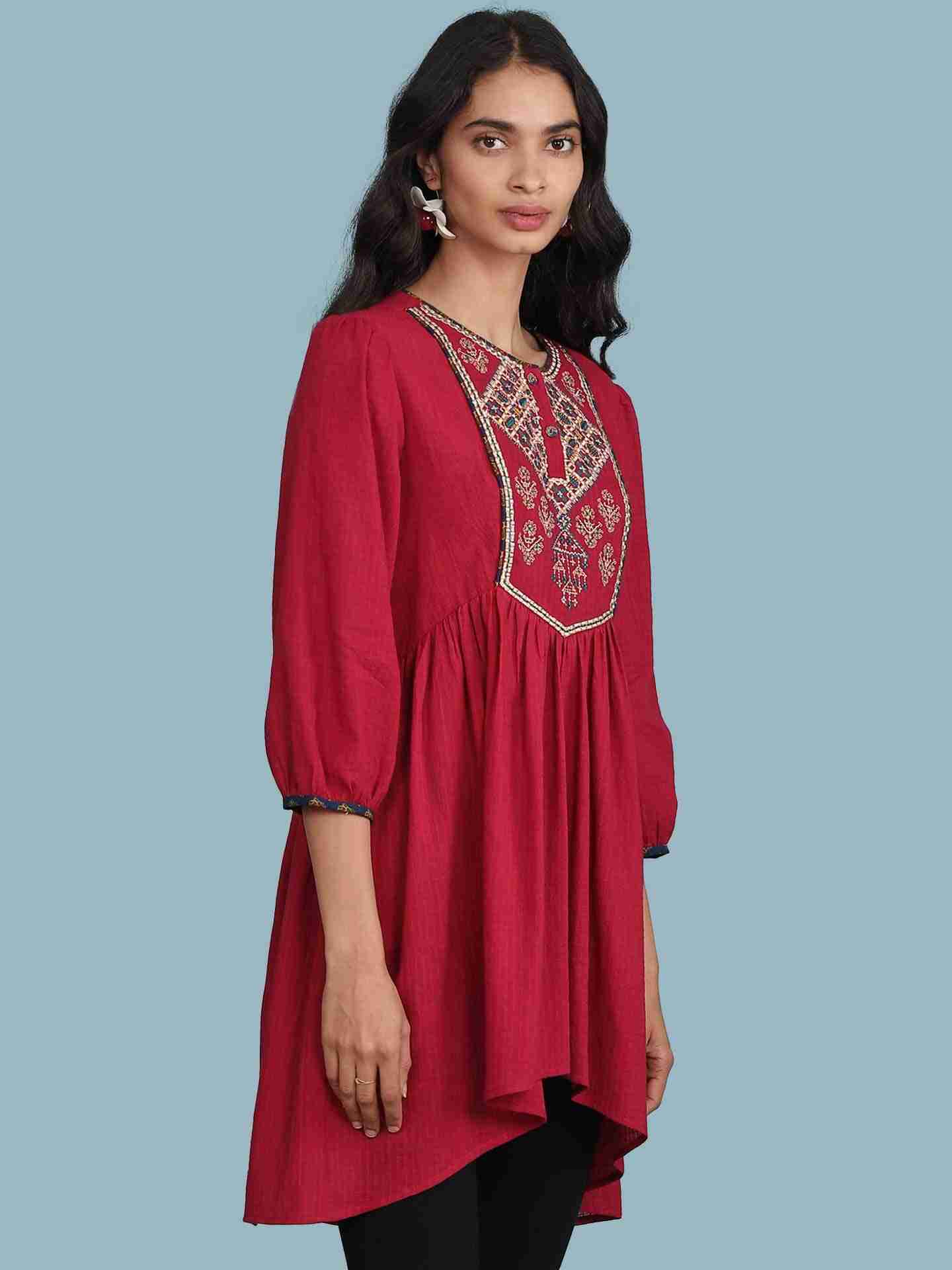 Red Kuval Solid Kurti