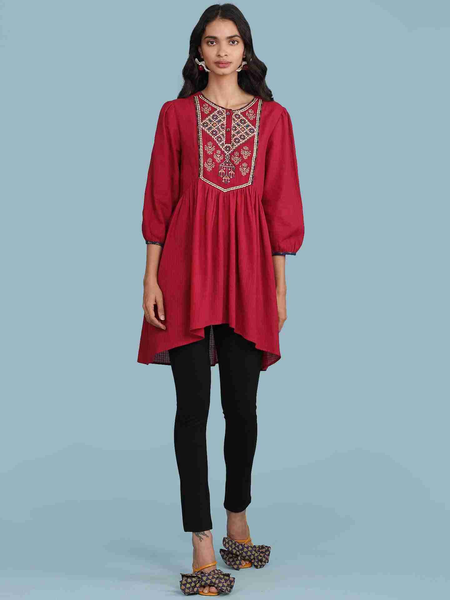 Red Kuval Solid Kurti