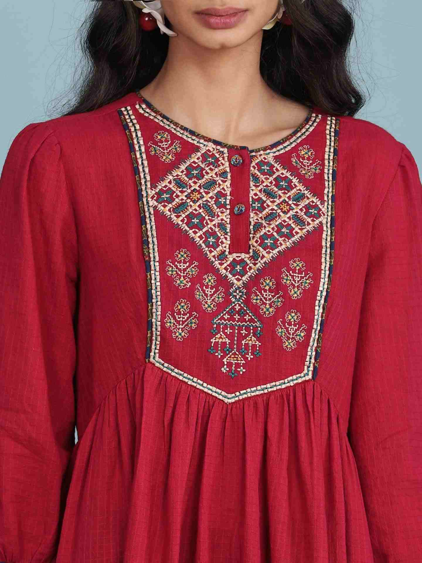 Red Kuval Solid Kurti