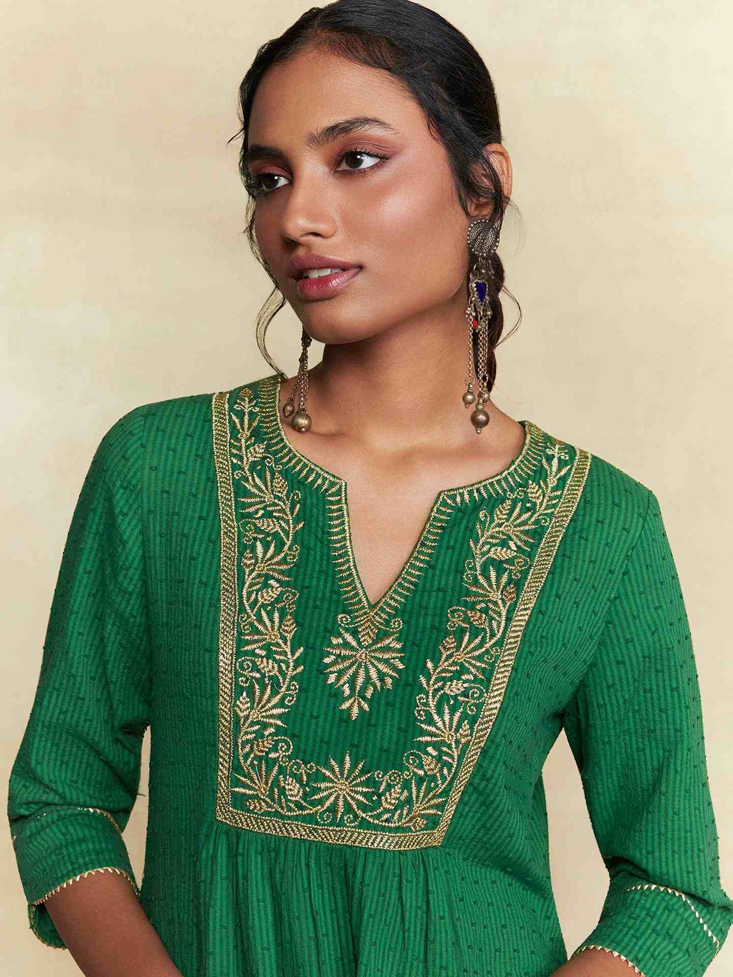 Emerald Green Nirali Solid Kurti