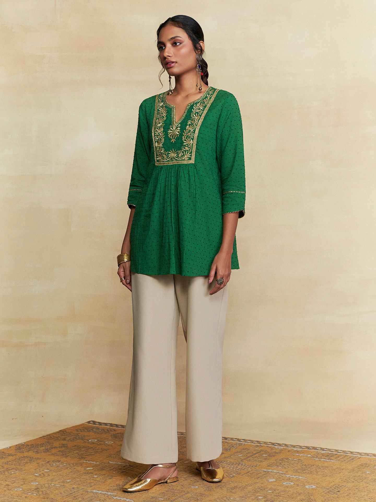 Emerald Green Nirali Solid Kurti