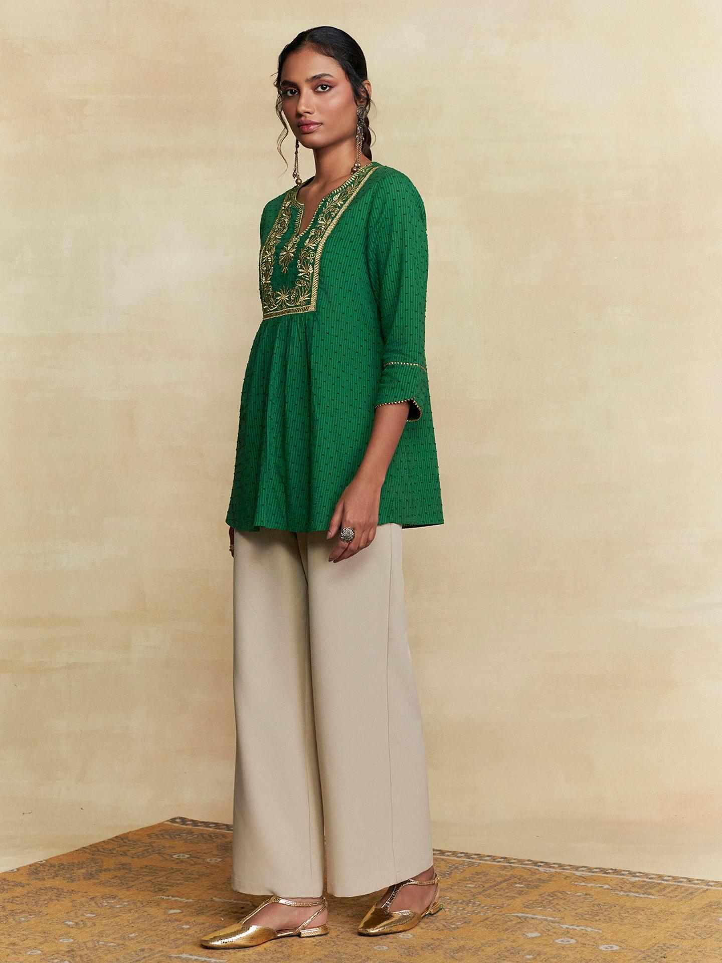 Emerald Green Nirali Solid Kurti