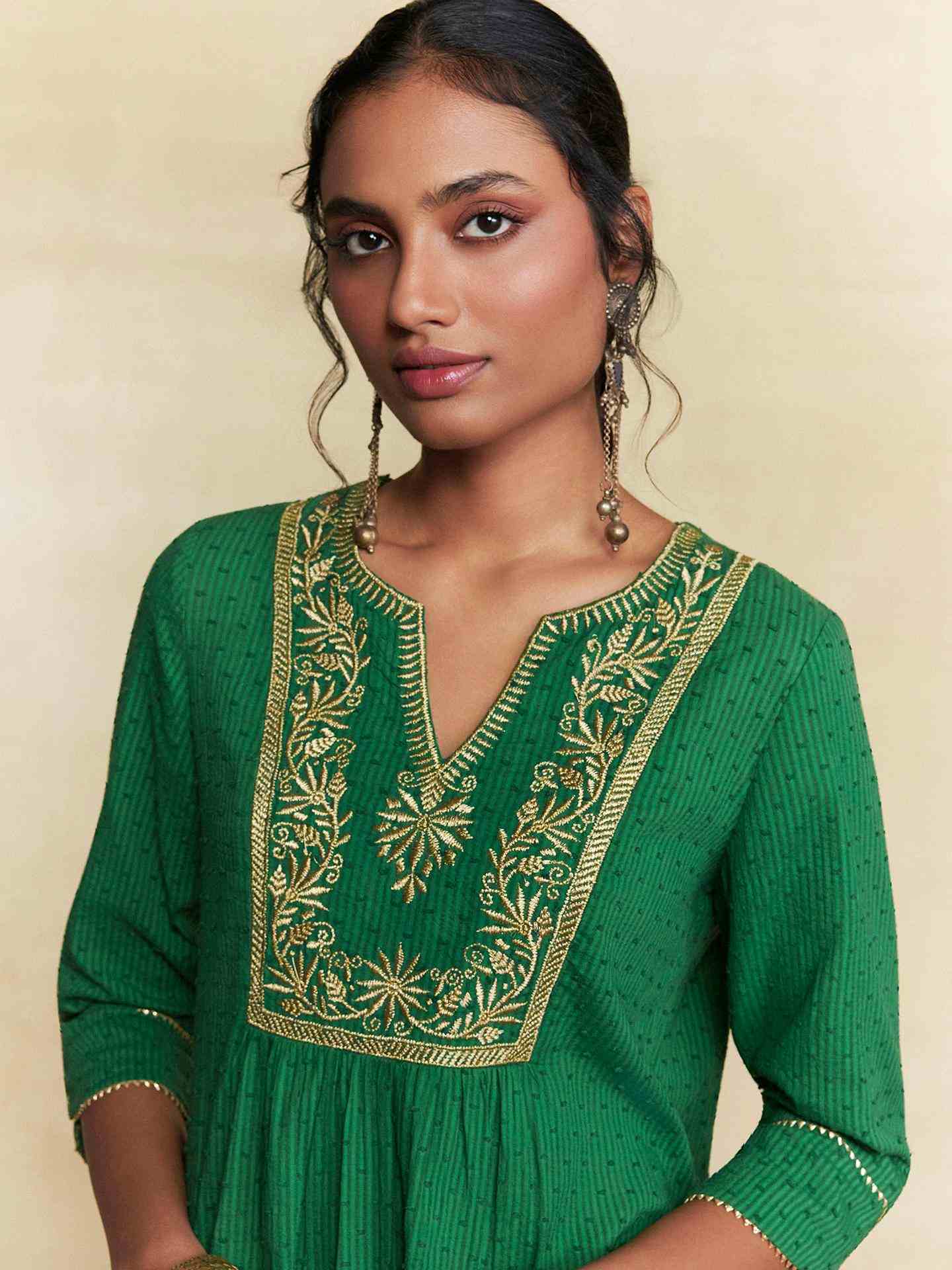 Emerald Green Nirali Solid Kurti