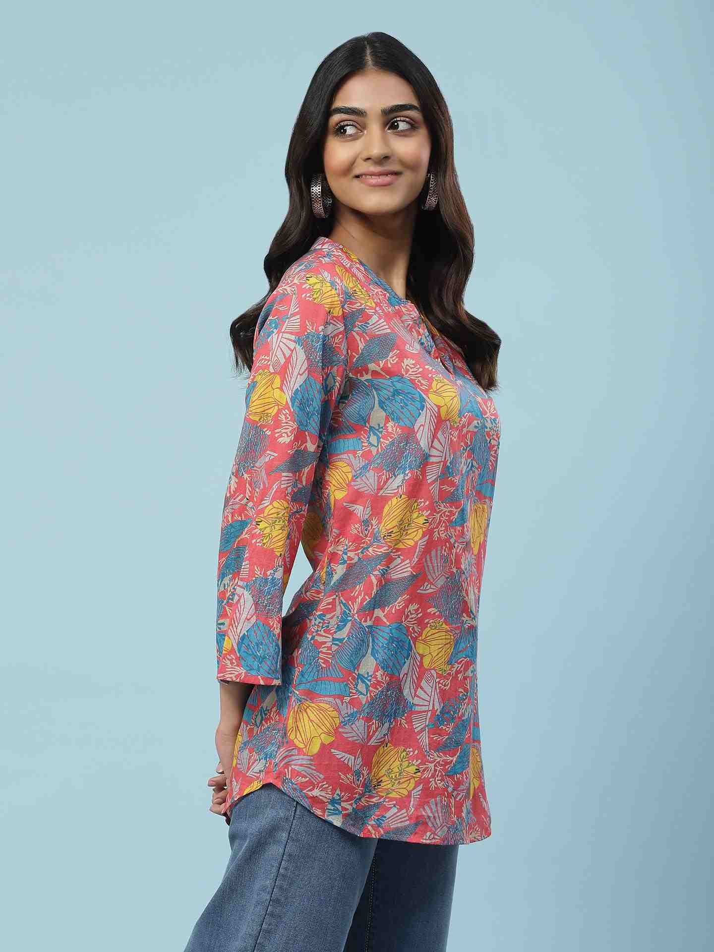 Blue Feather Floral Boxy Top