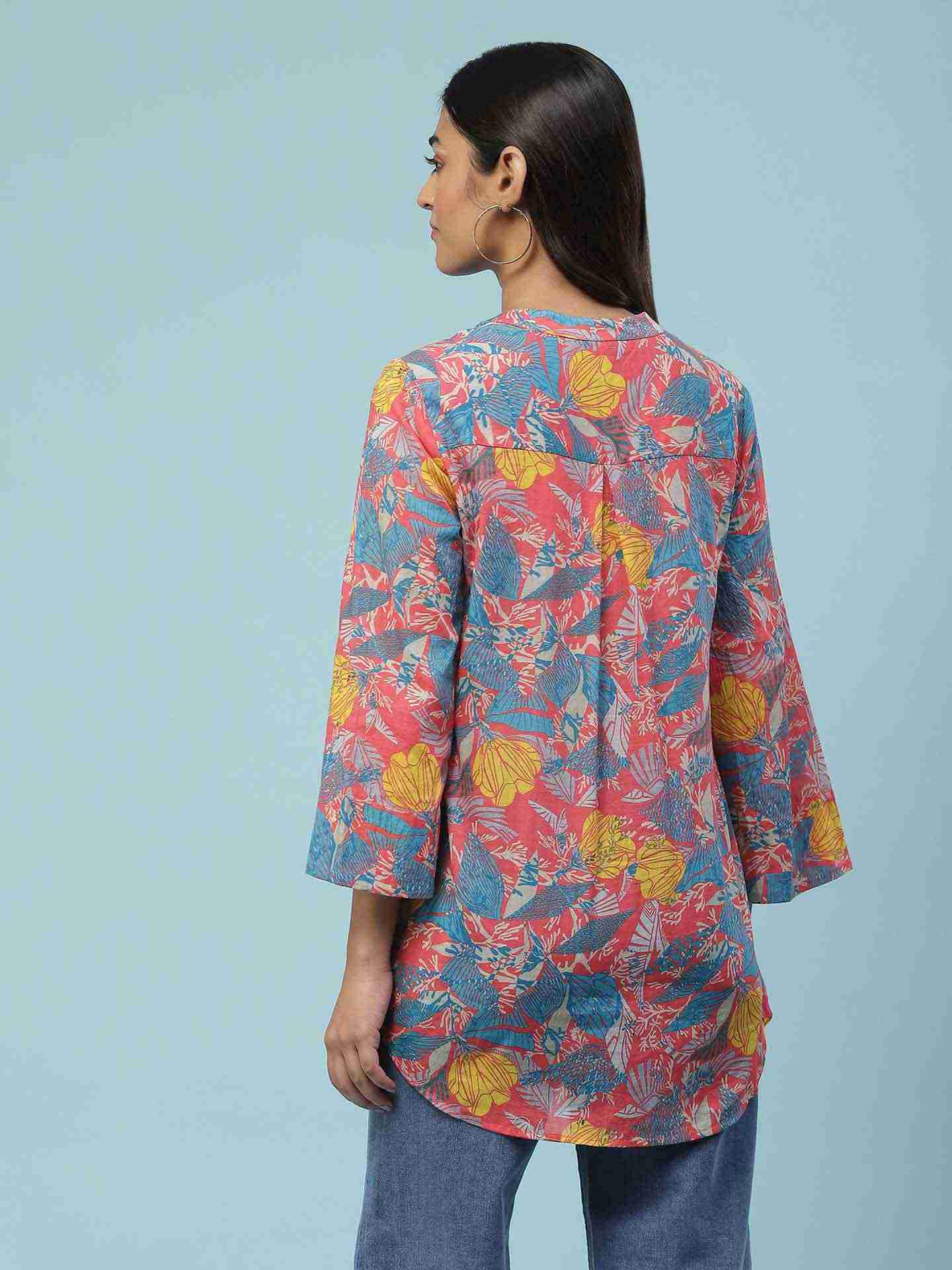 Blue Feather Floral Boxy Top