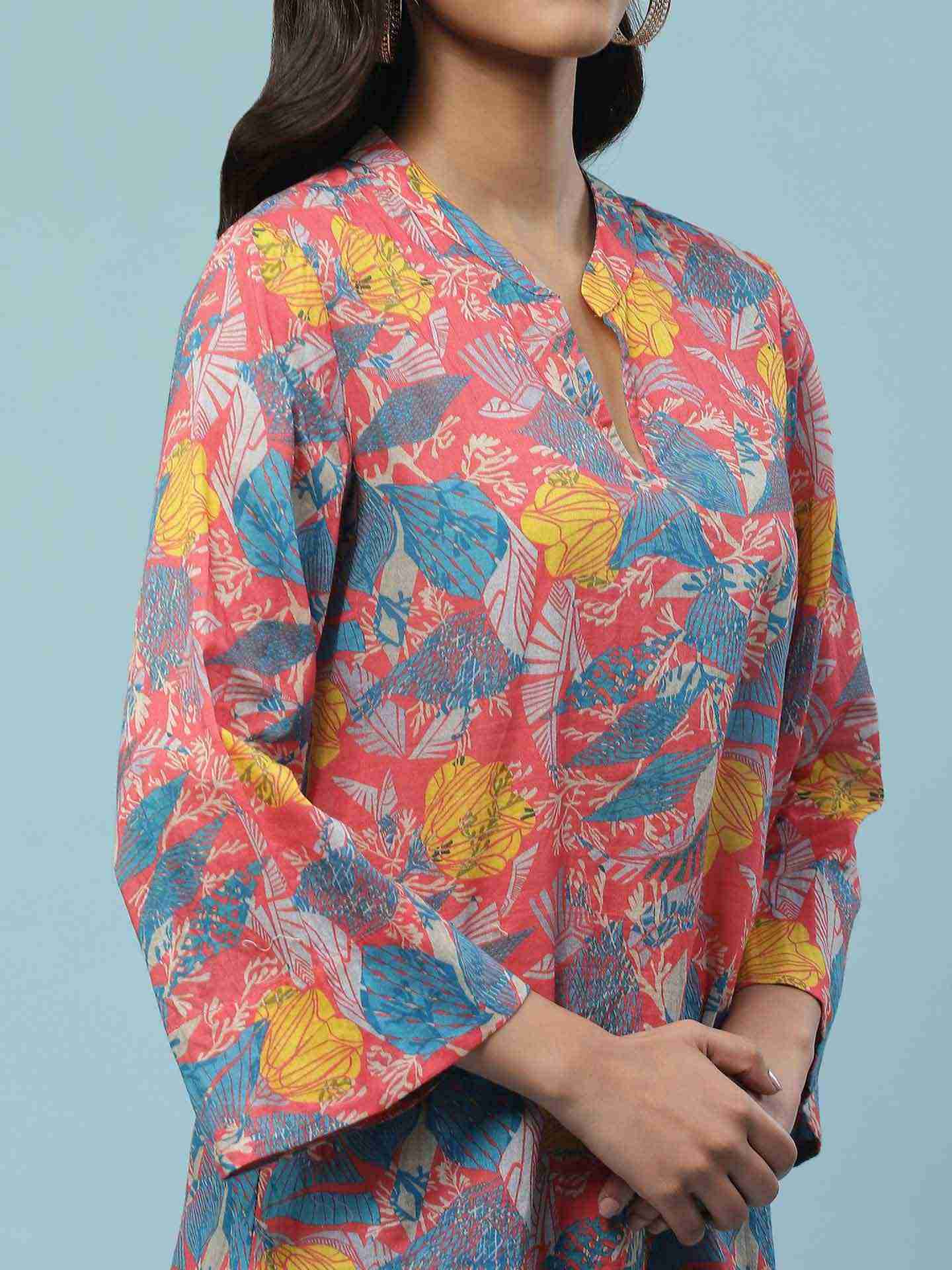 Blue Feather Floral Boxy Top
