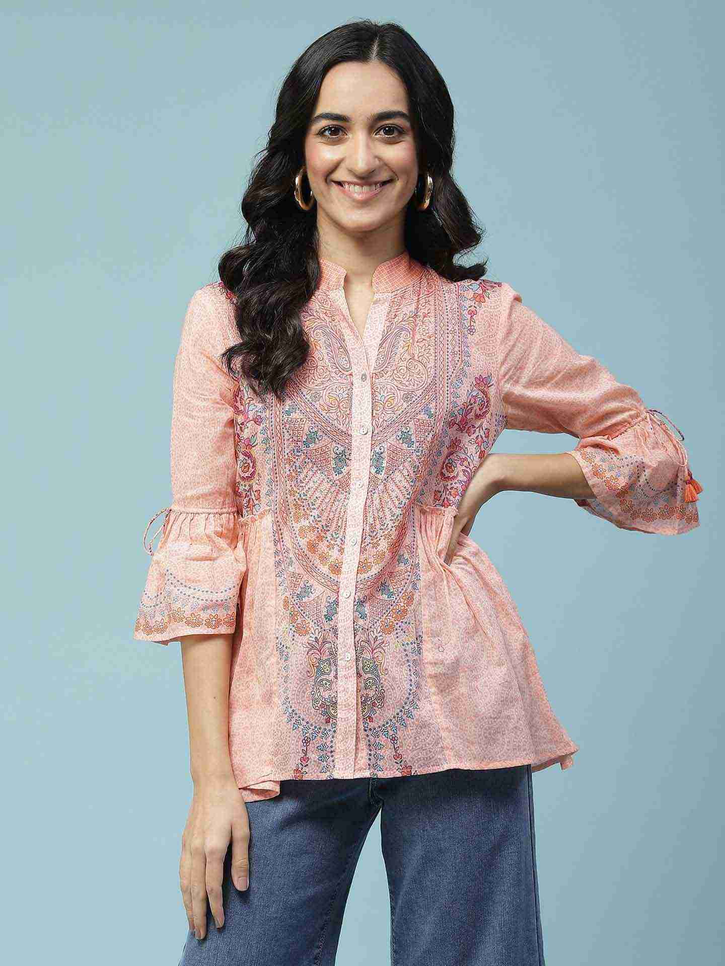 Peach Blissful Garden Kurti