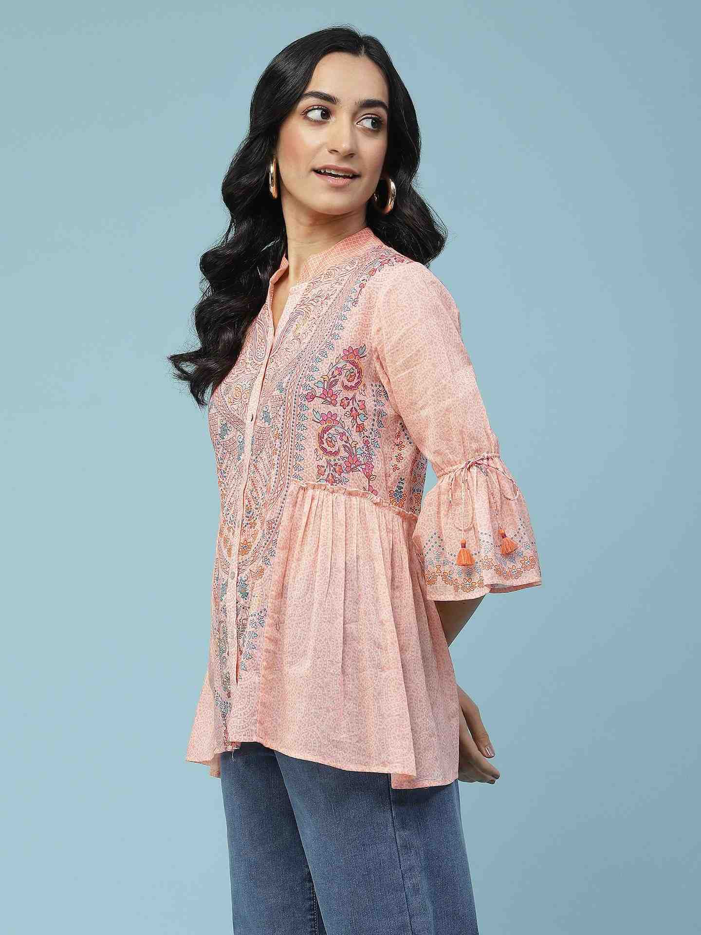 Peach Blissful Garden Kurti