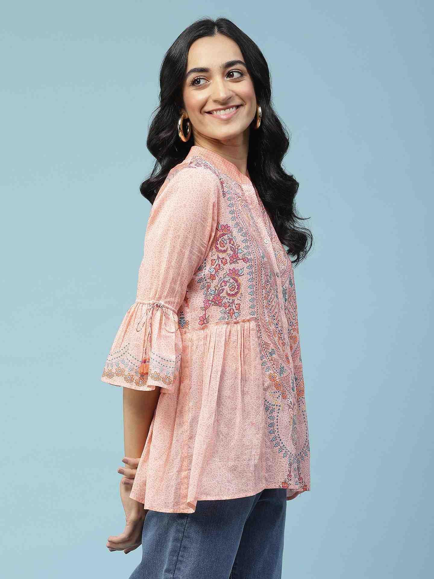 Peach Blissful Garden Kurti