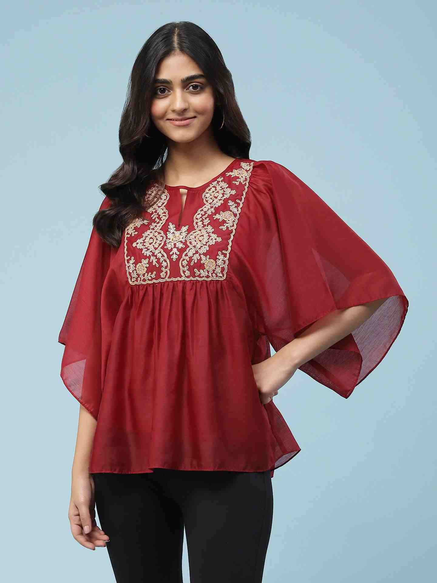 Wine Tarana Kaftan Top