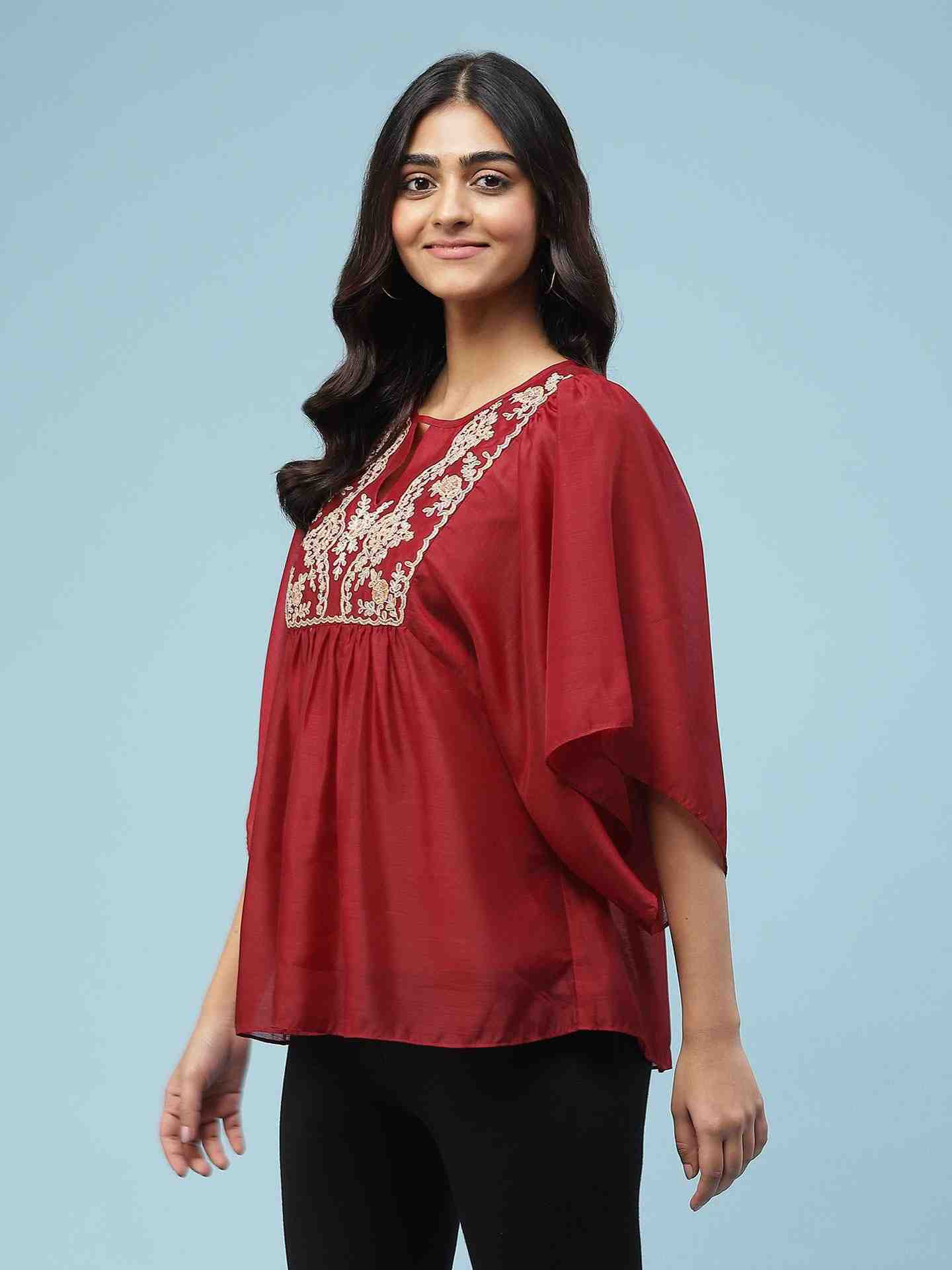 Wine Tarana Kaftan Top