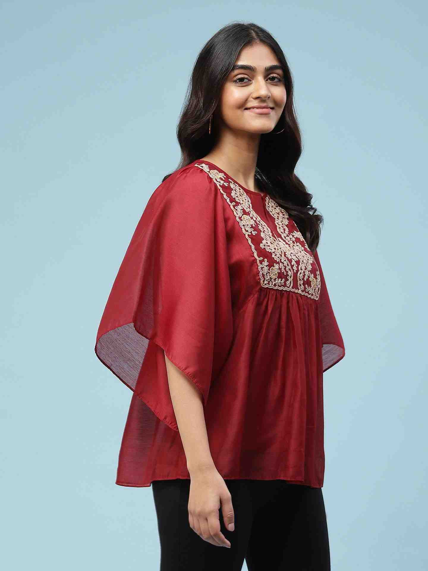 Wine Tarana Kaftan Top