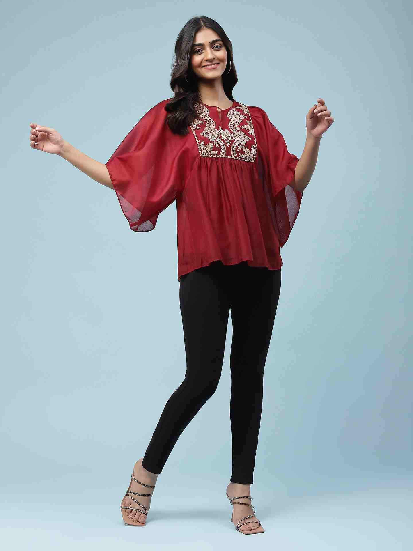 Wine Tarana Kaftan Top