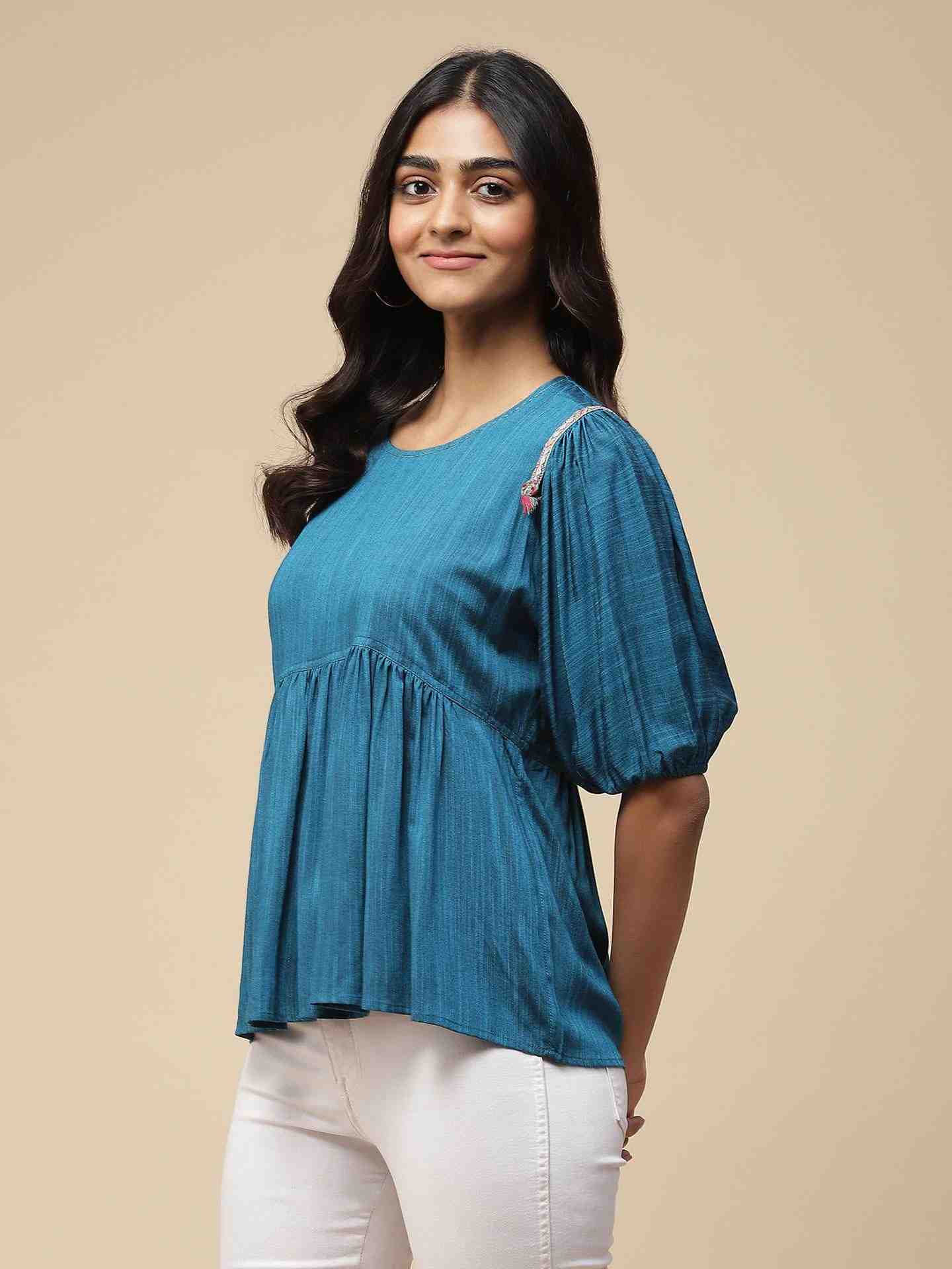 Blue Kimaya Peasant Top