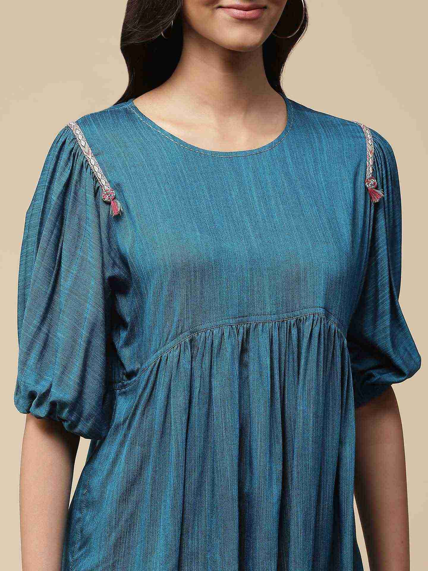 Blue Kimaya Peasant Top