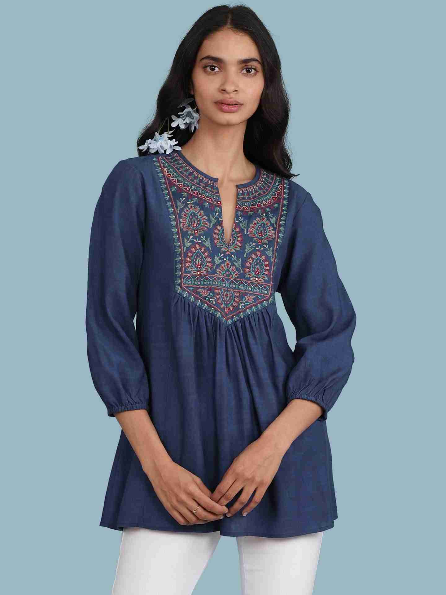 Blue Elena Solid Kurti