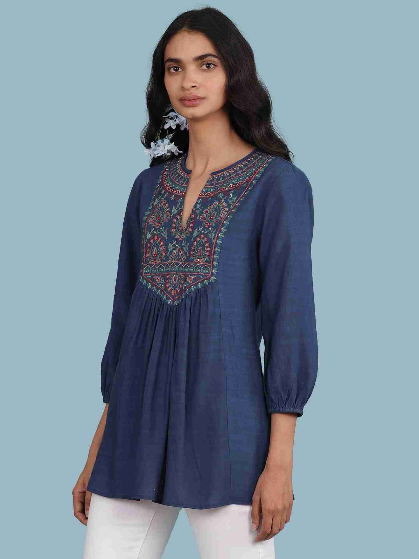 Blue Elena Solid Kurti