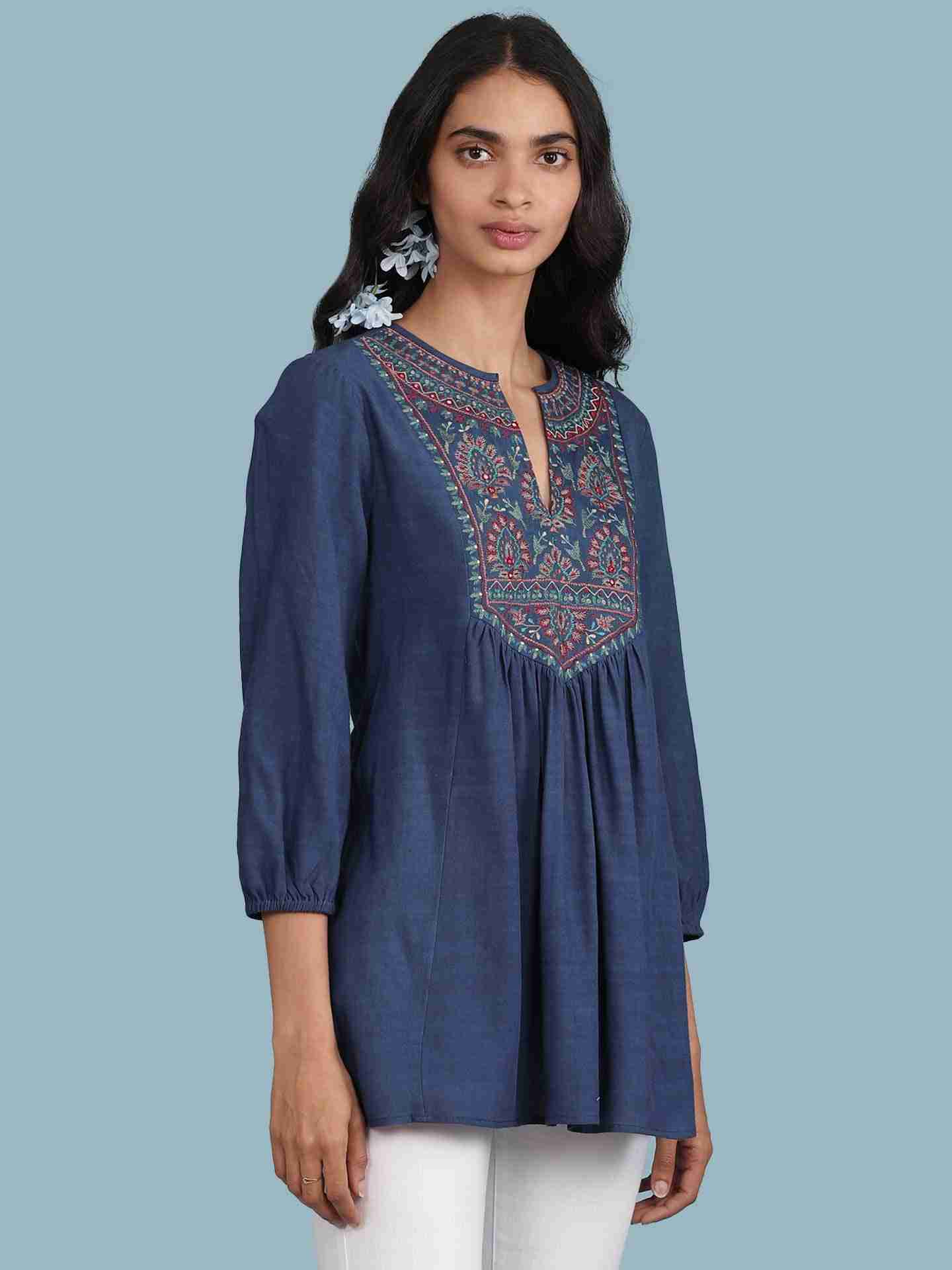 Blue Elena Solid Kurti