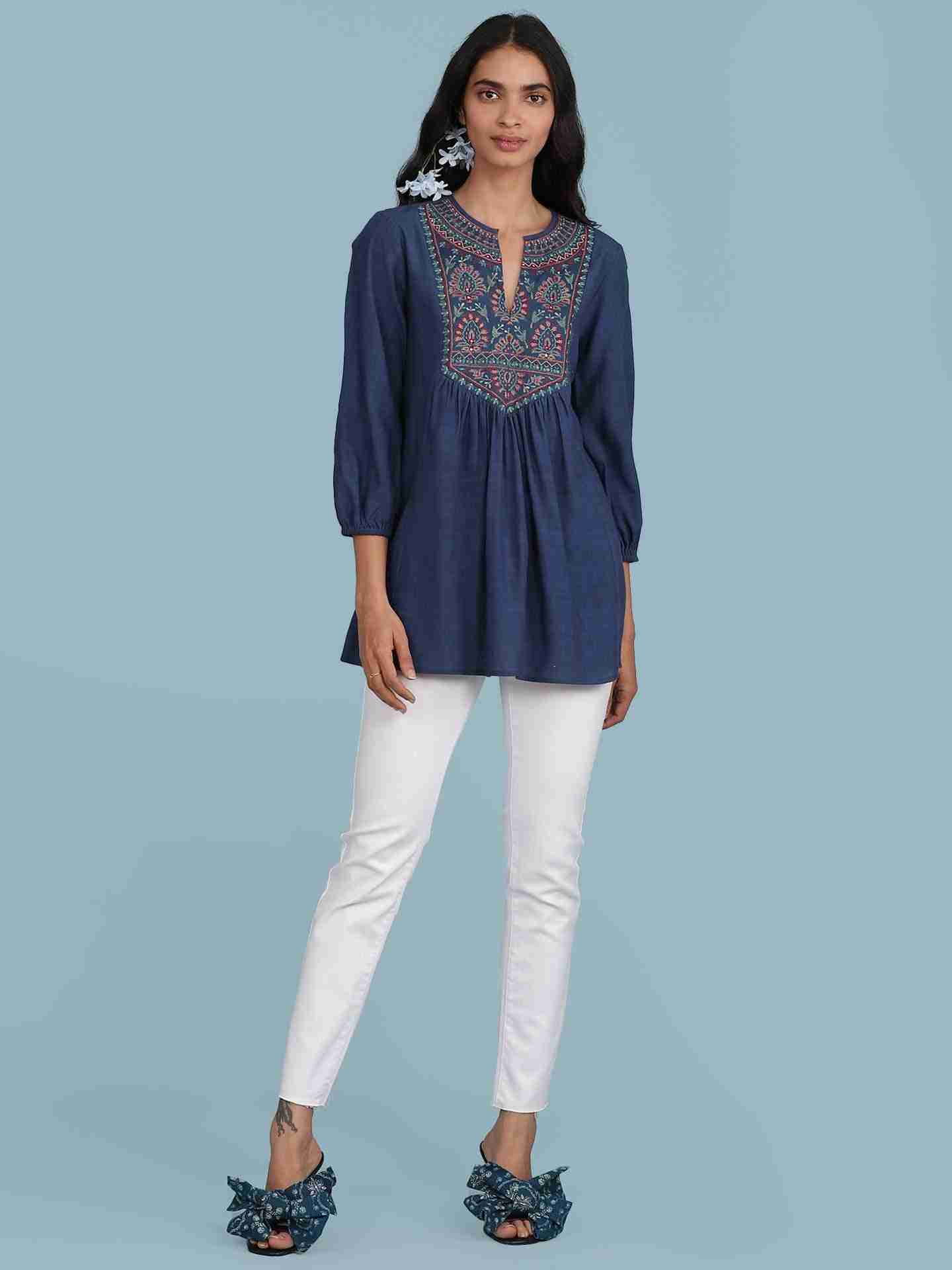 Blue Elena Solid Kurti