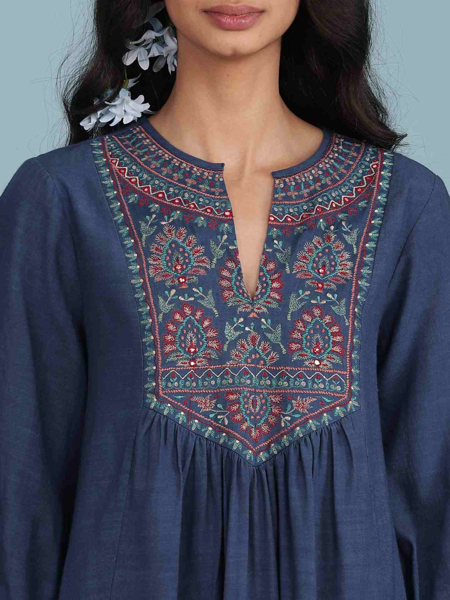 Blue Elena Solid Kurti
