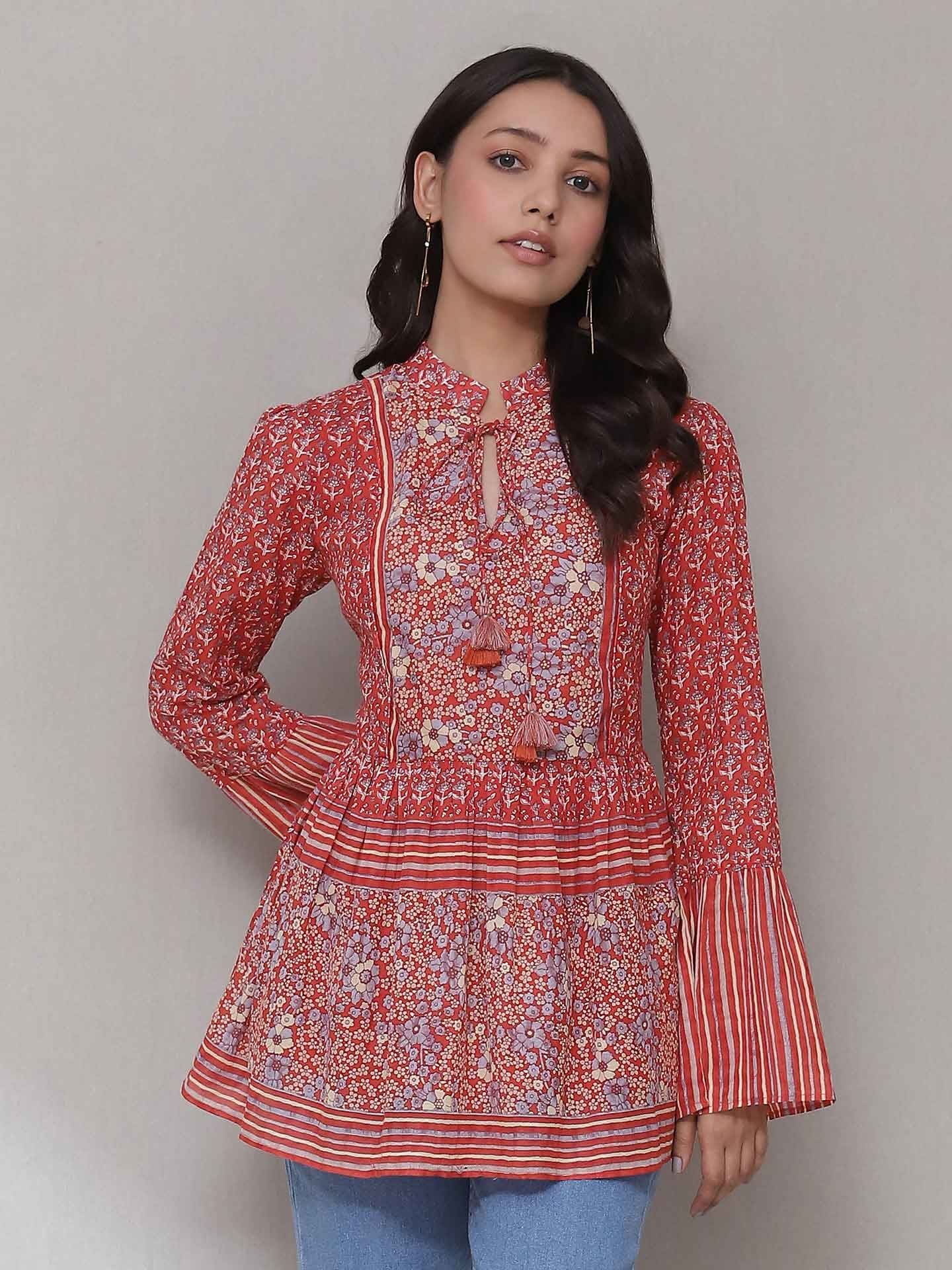 Red Kathaa Peasant Top