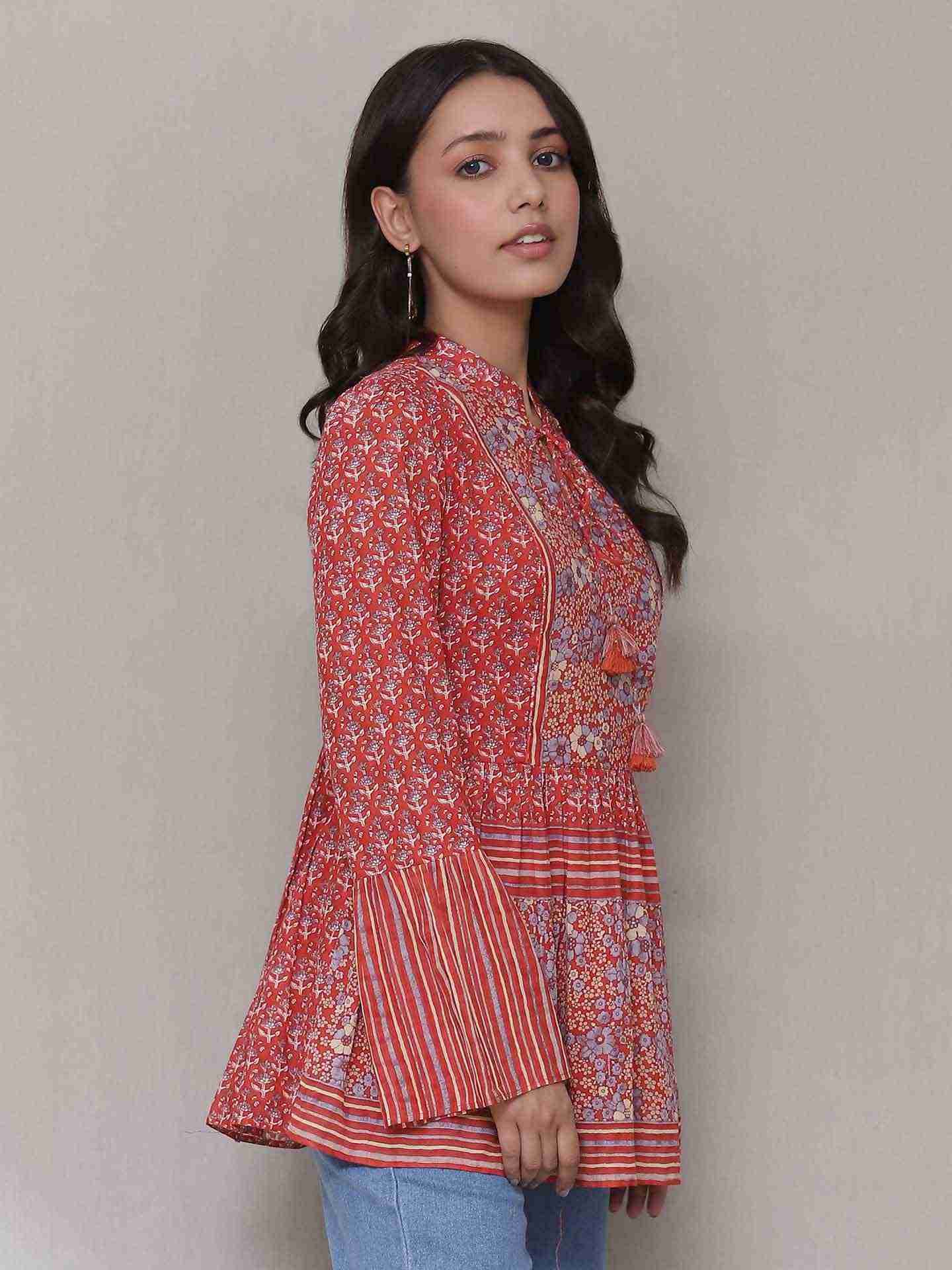 Red Kathaa Peasant Top