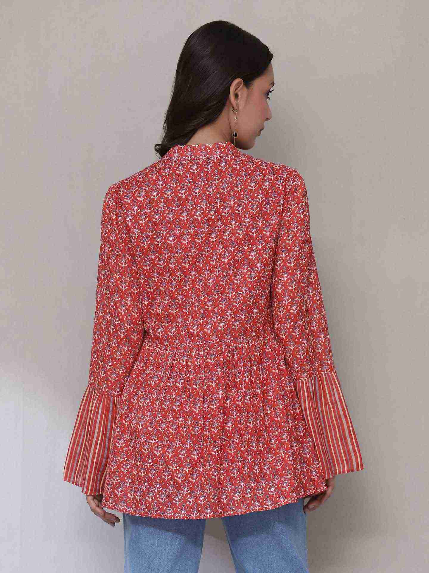 Red Kathaa Peasant Top