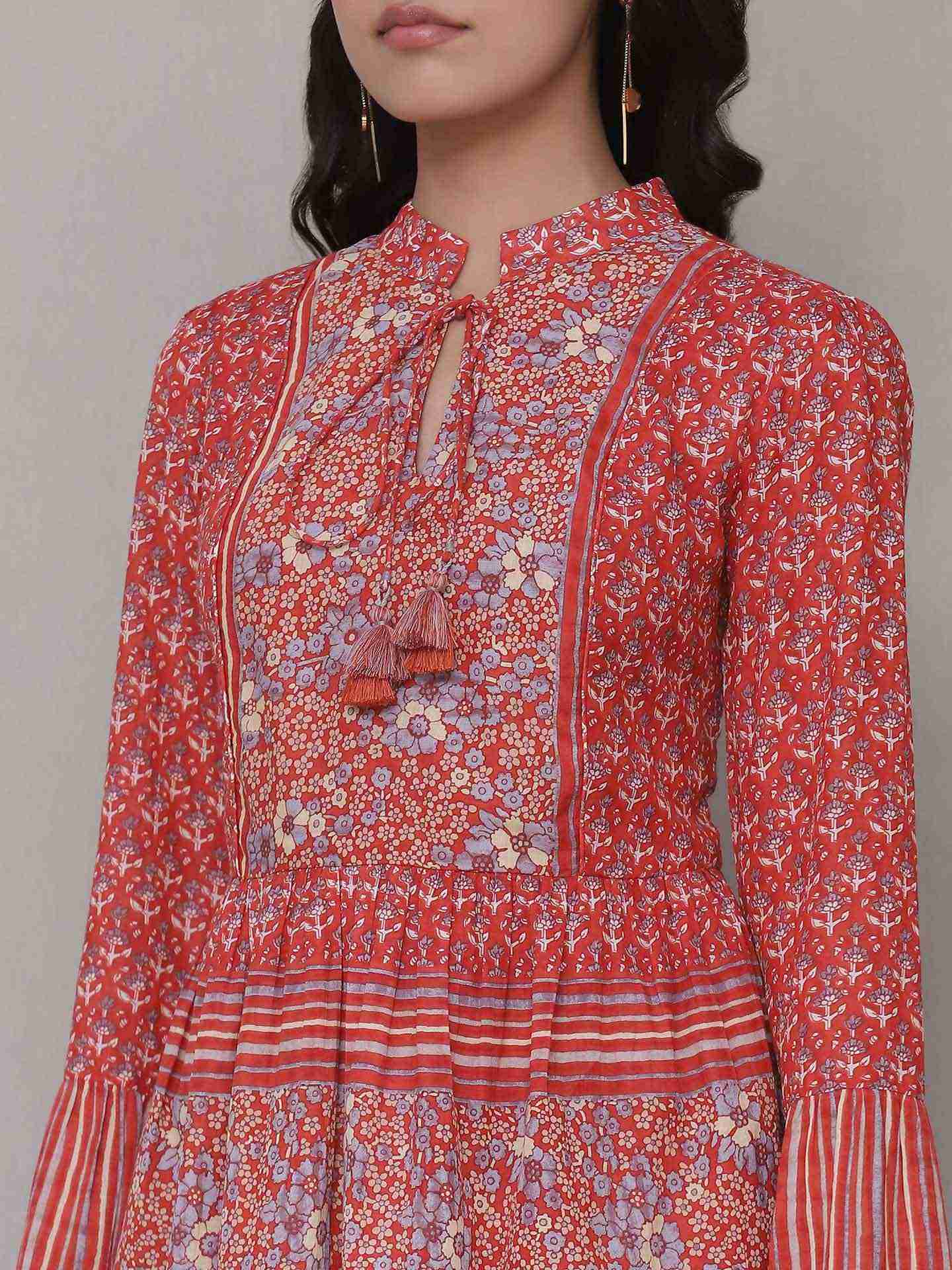 Red Kathaa Peasant Top