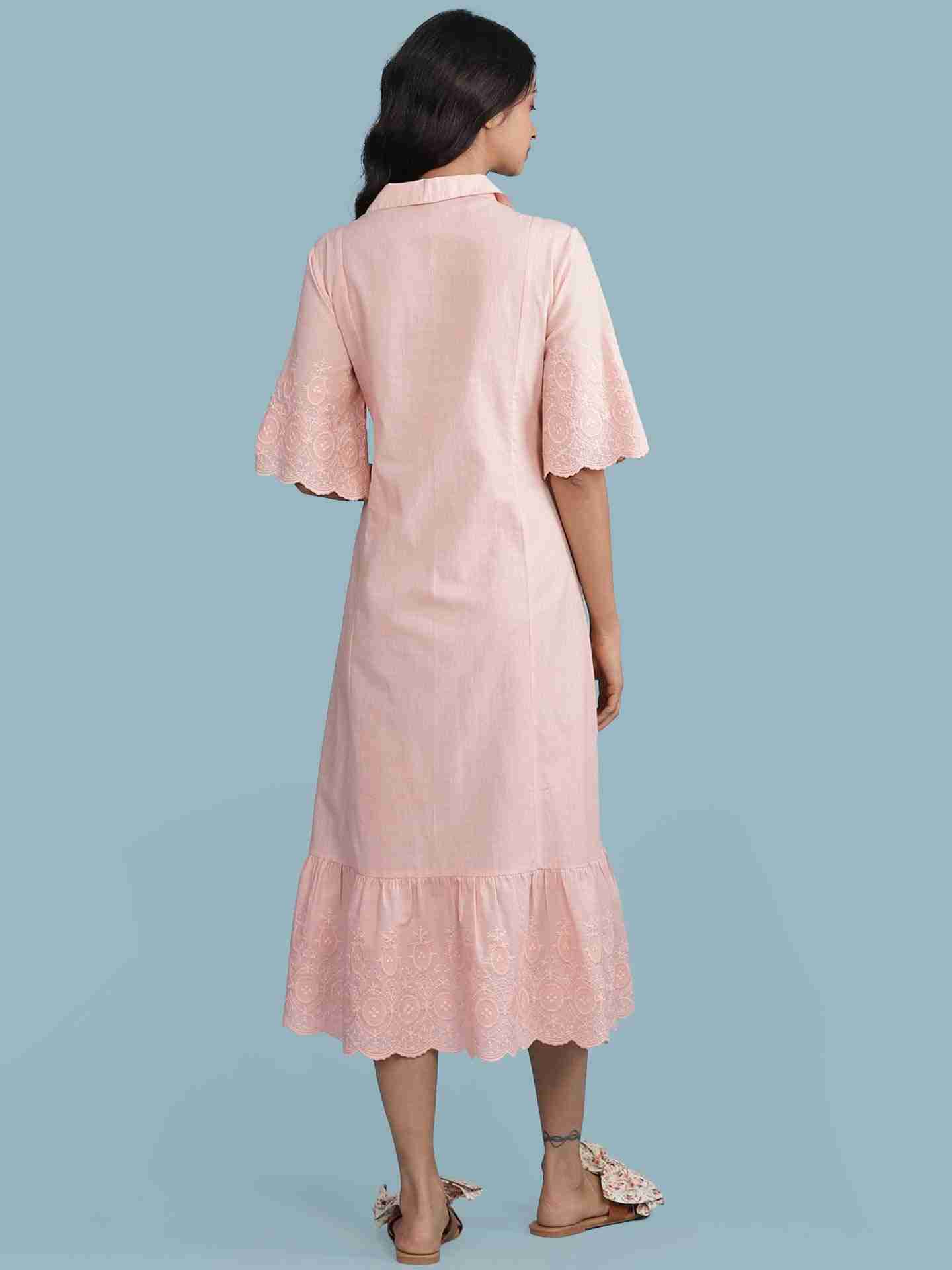 Pink Schiffli Solid Long Dress