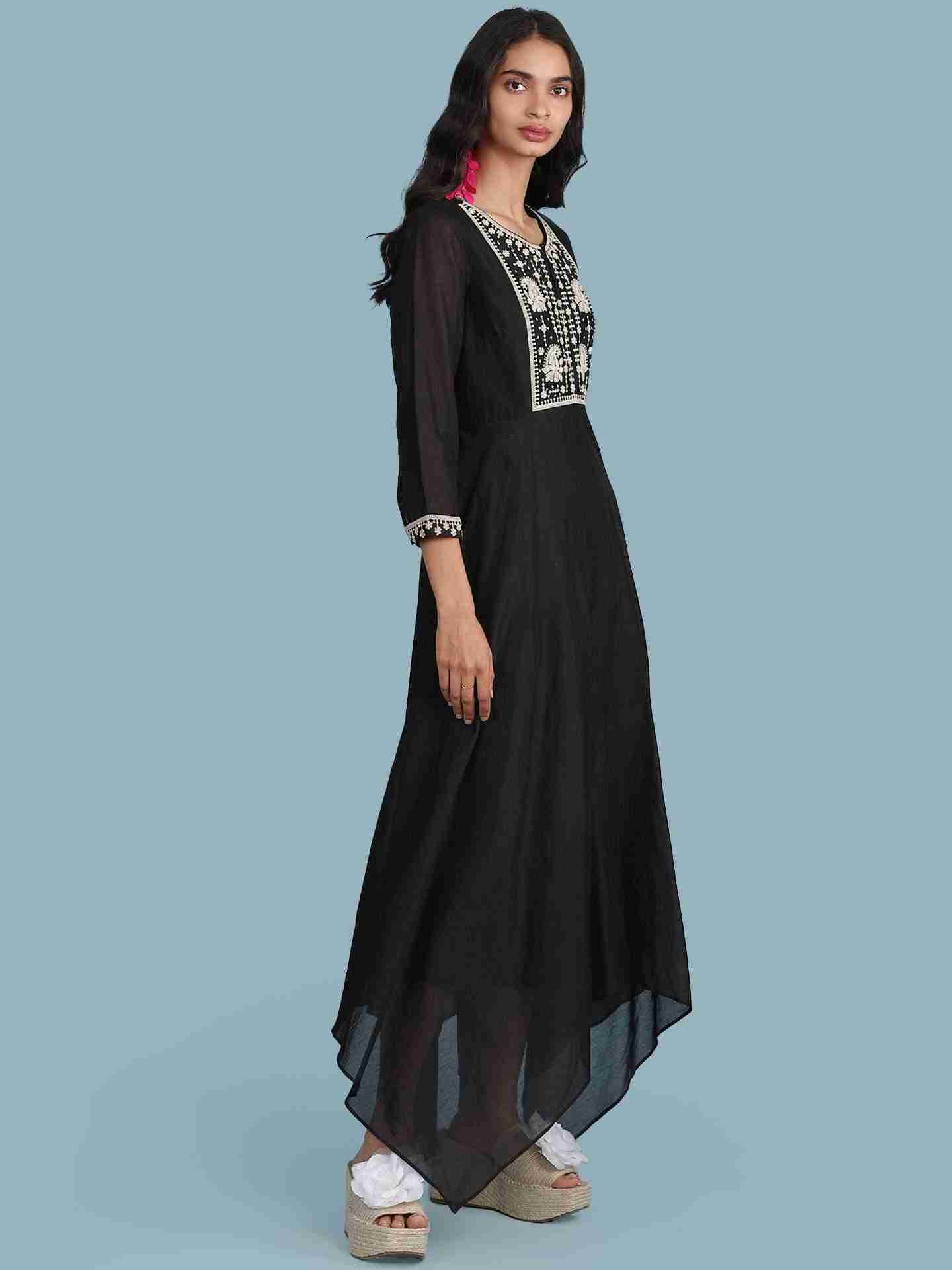 Black Zoolu Solid Long Dress