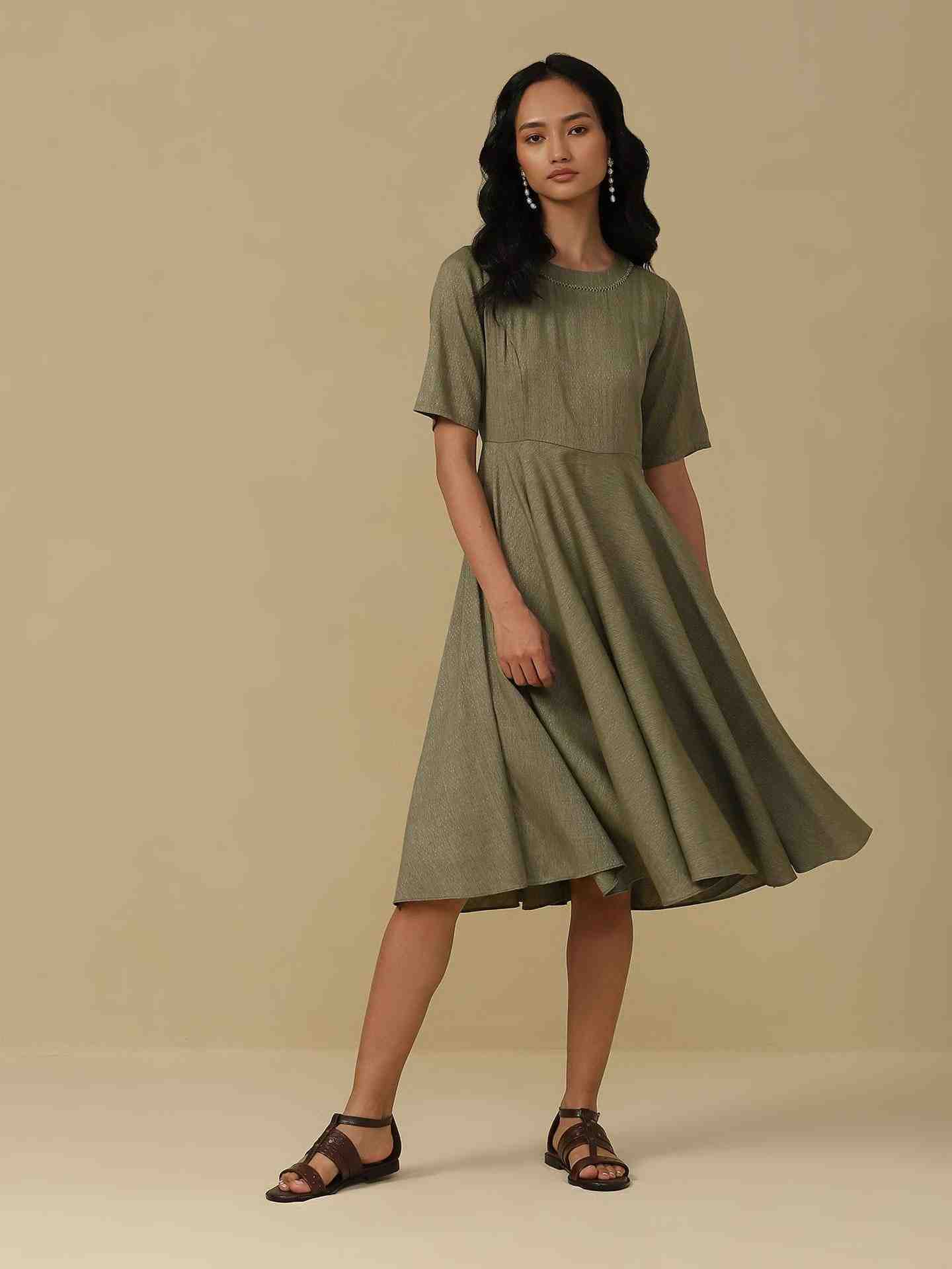 Sage Green Emiko Solid Long Dress