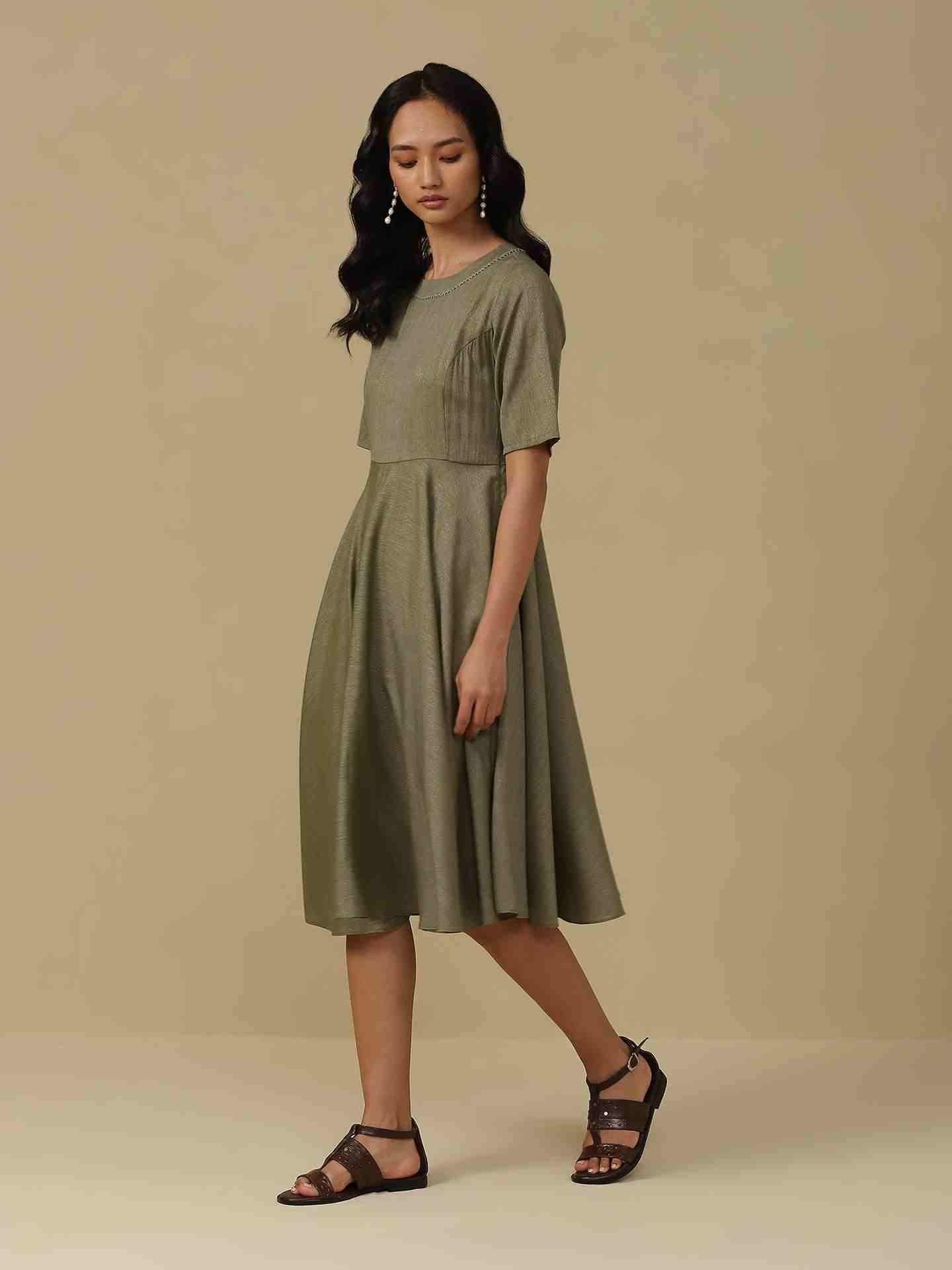Sage Green Emiko Solid Long Dress
