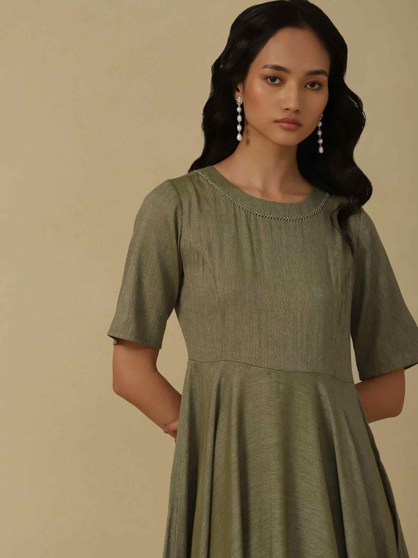 Sage Green Emiko Solid Long Dress