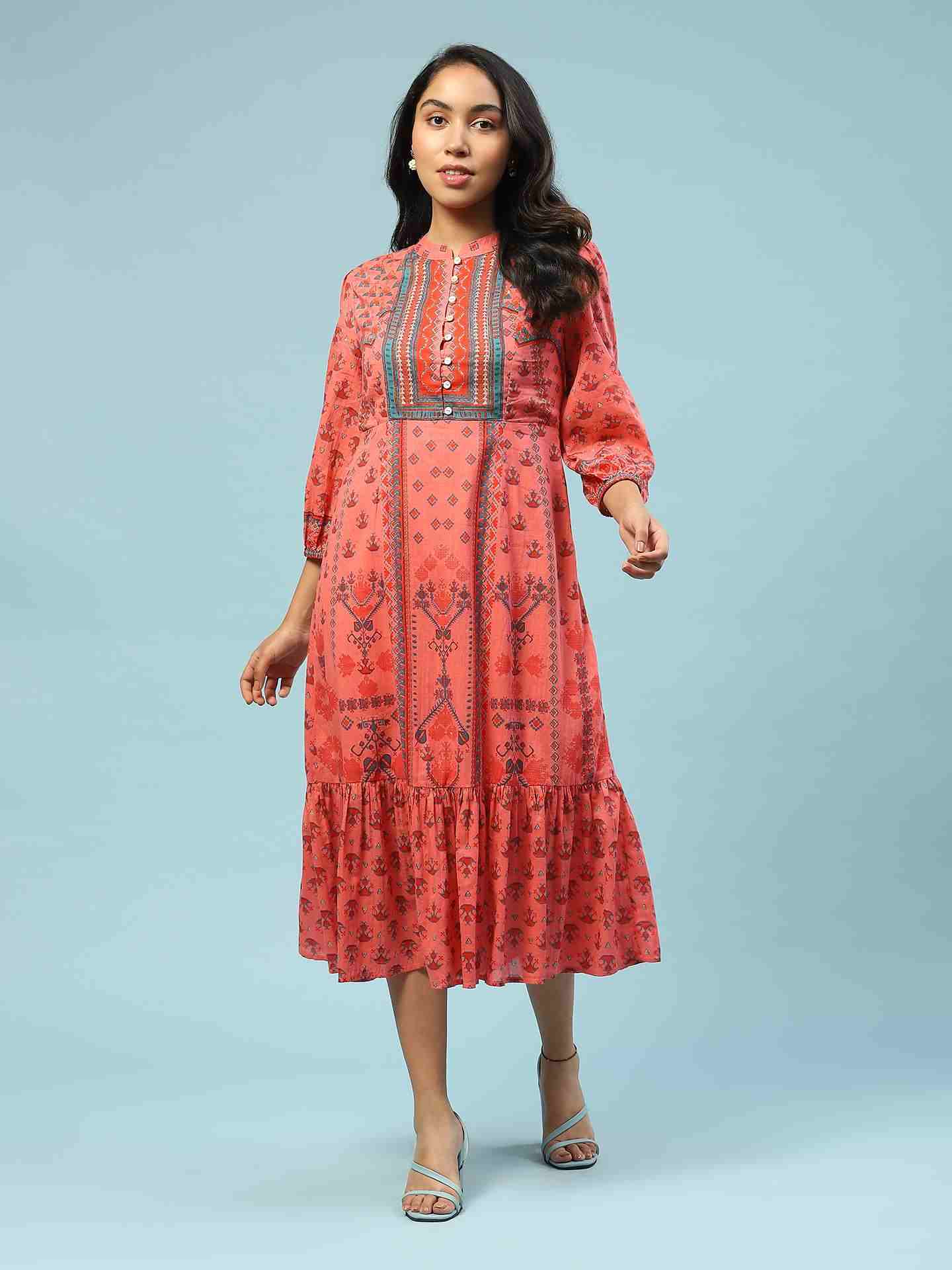 Peach Swastik Long Dress