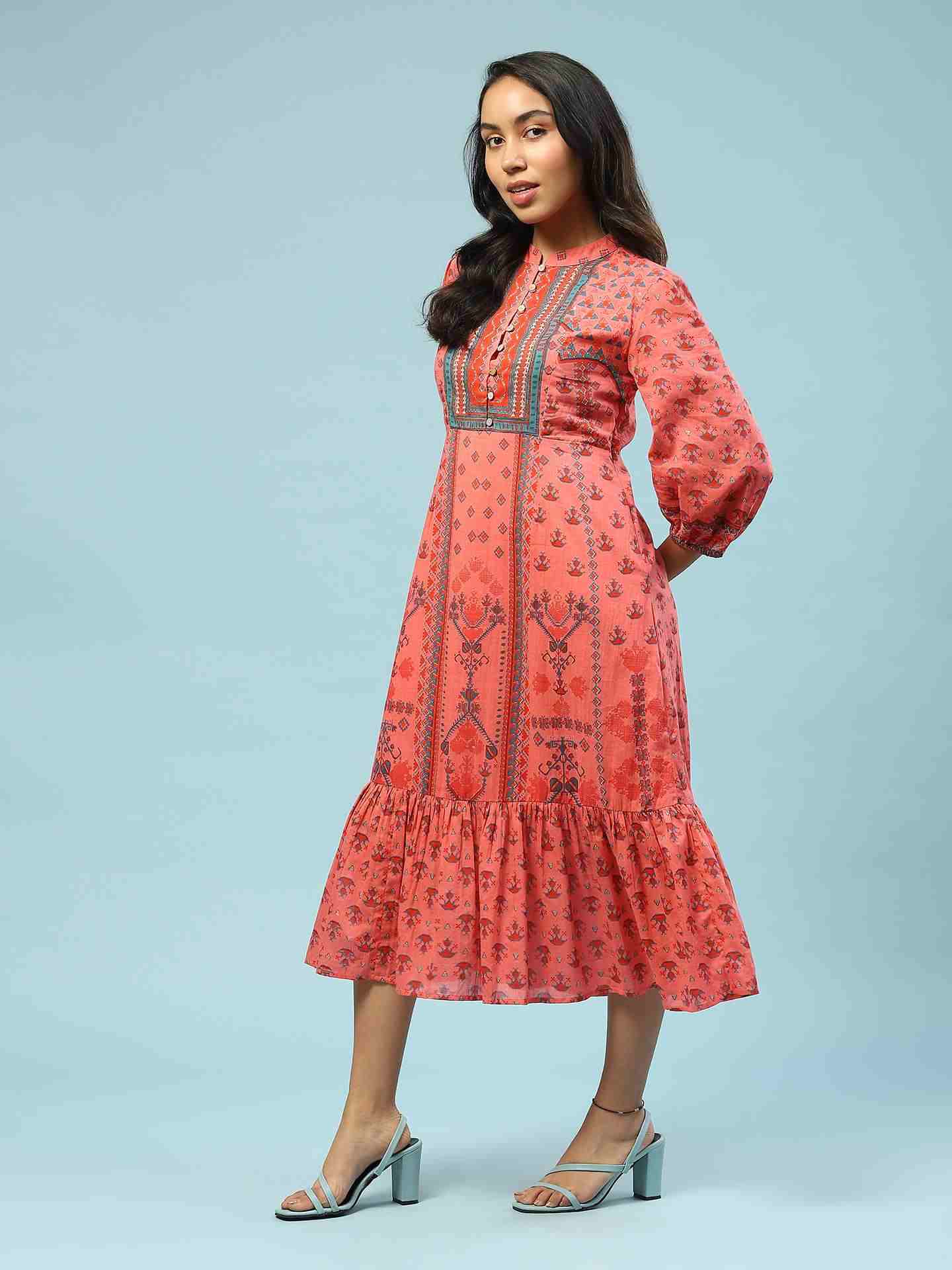 Peach Swastik Long Dress