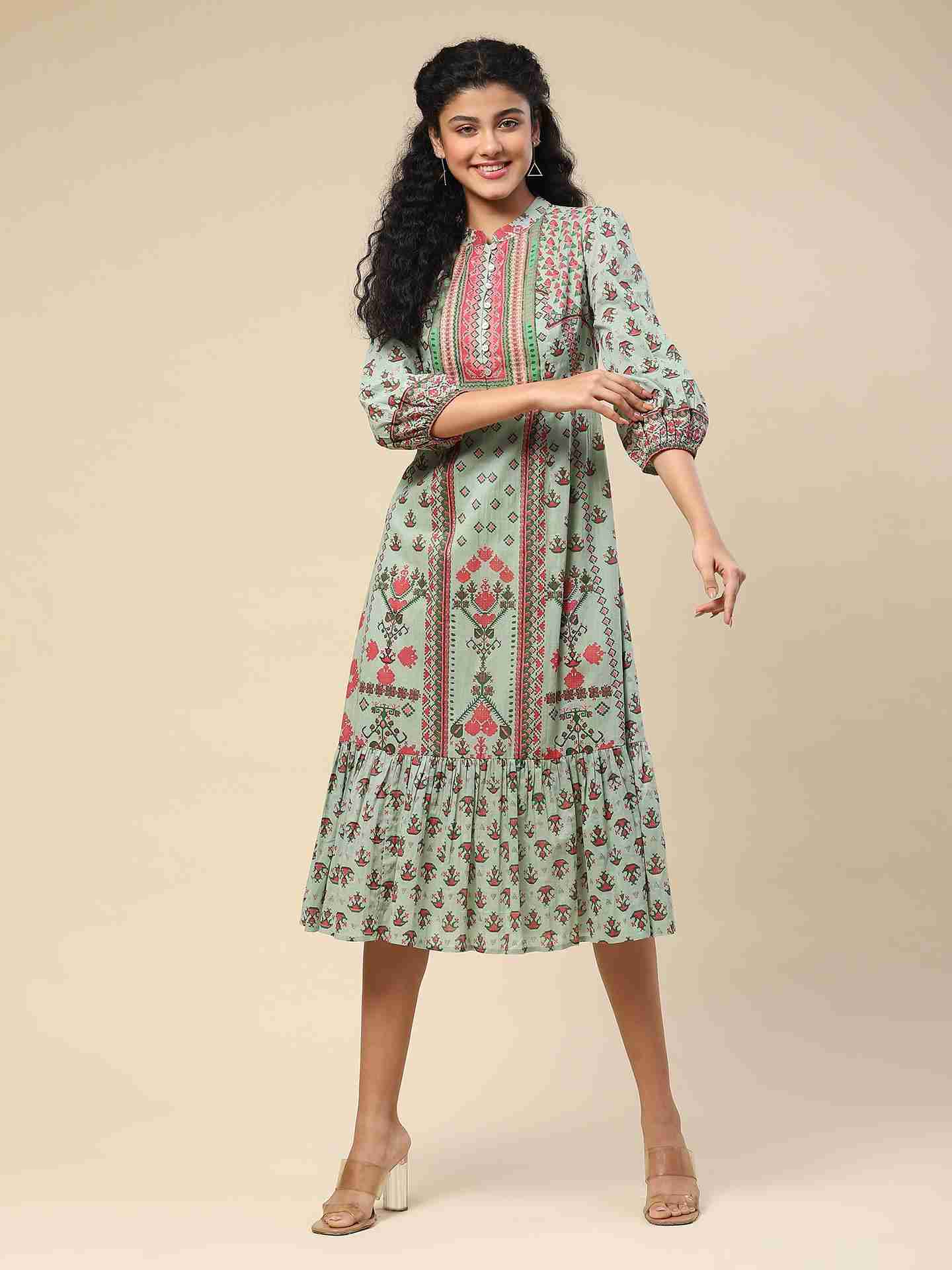 Teal Swastik Long Dress