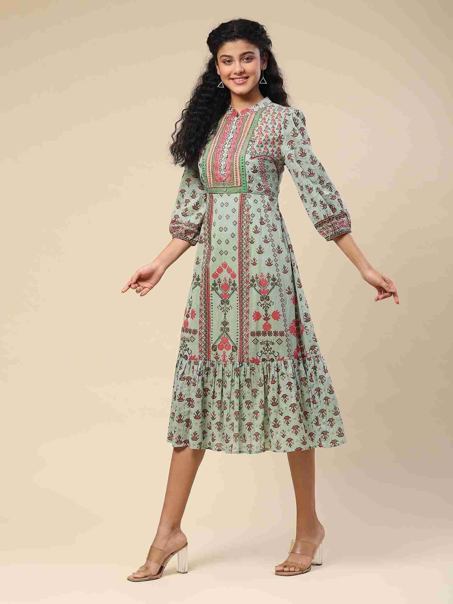 Teal Swastik Long Dress