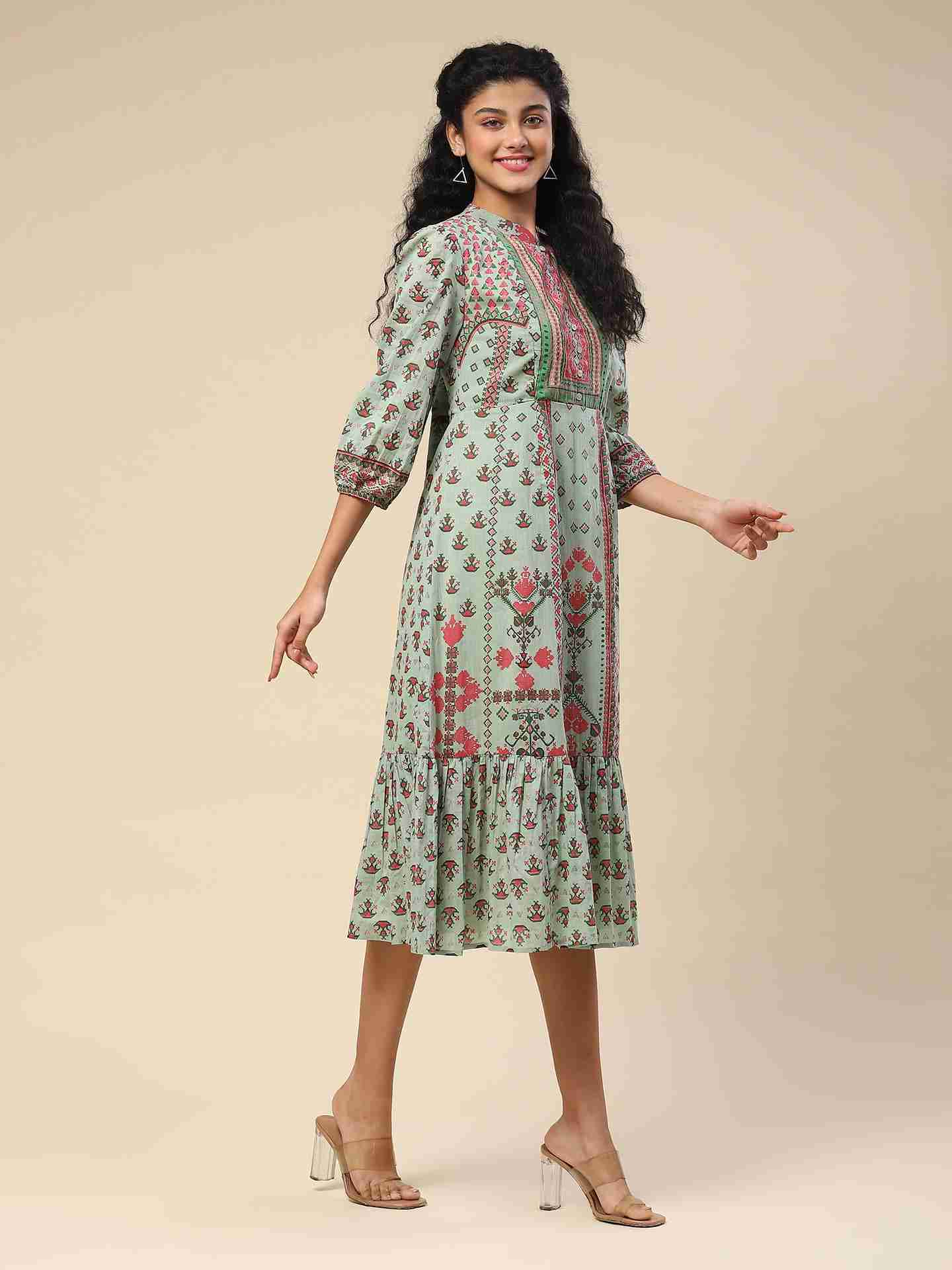 Teal Swastik Long Dress