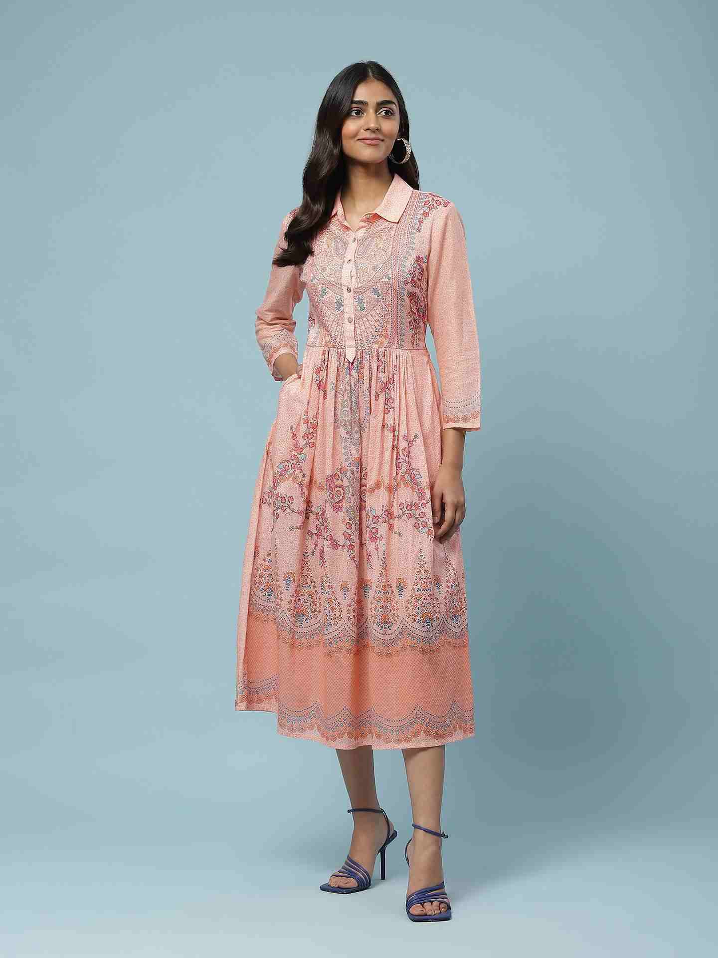 Peach Blissful Garden Long Dress
