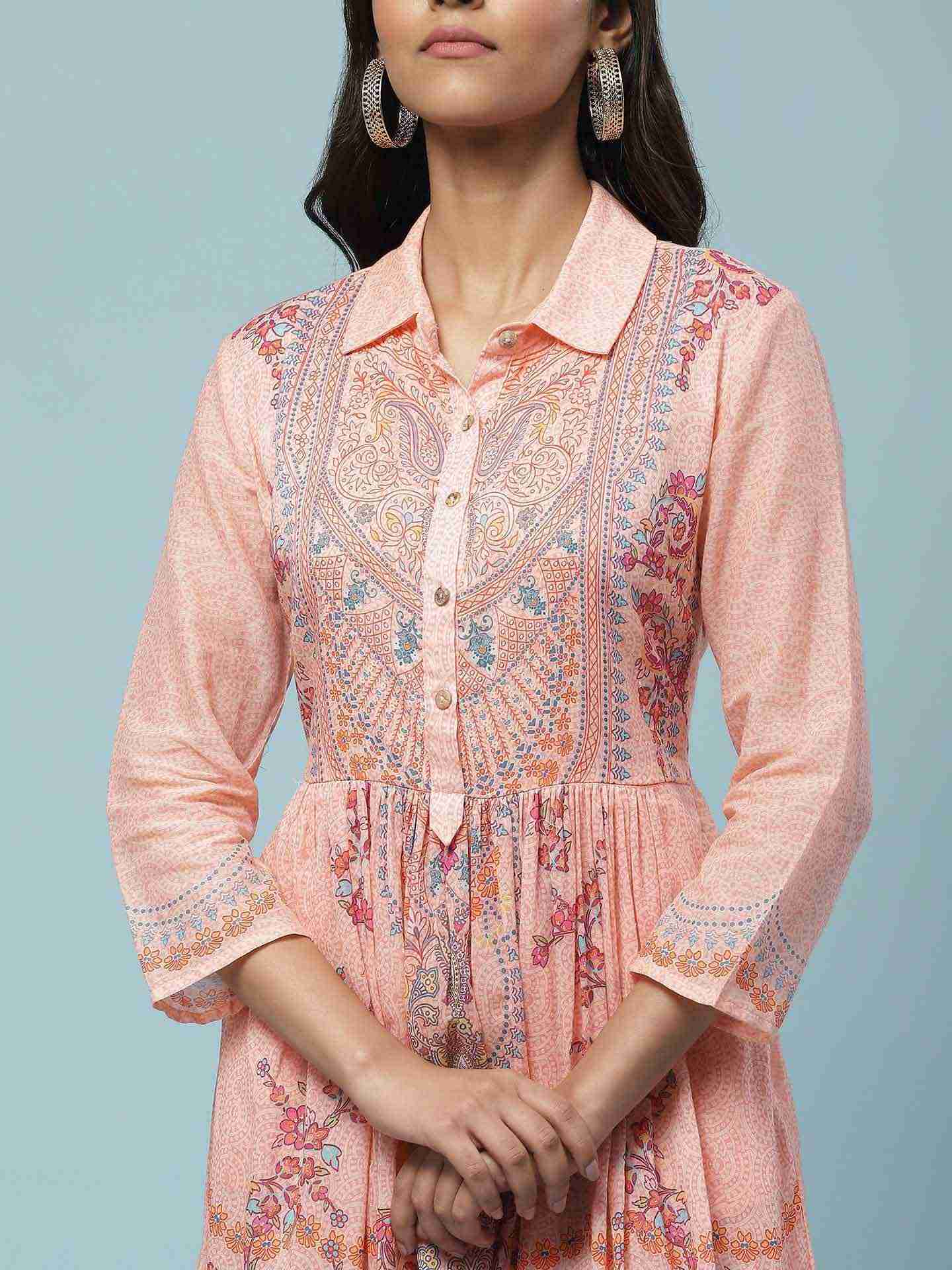 Peach Blissful Garden Long Dress
