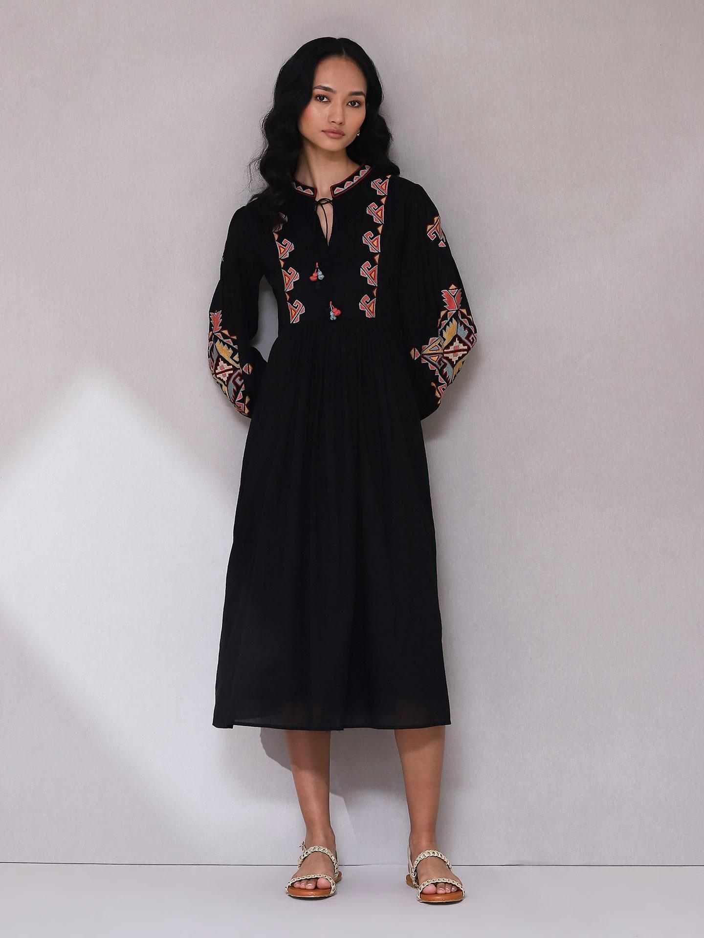 Black Zest Solid Long Dress